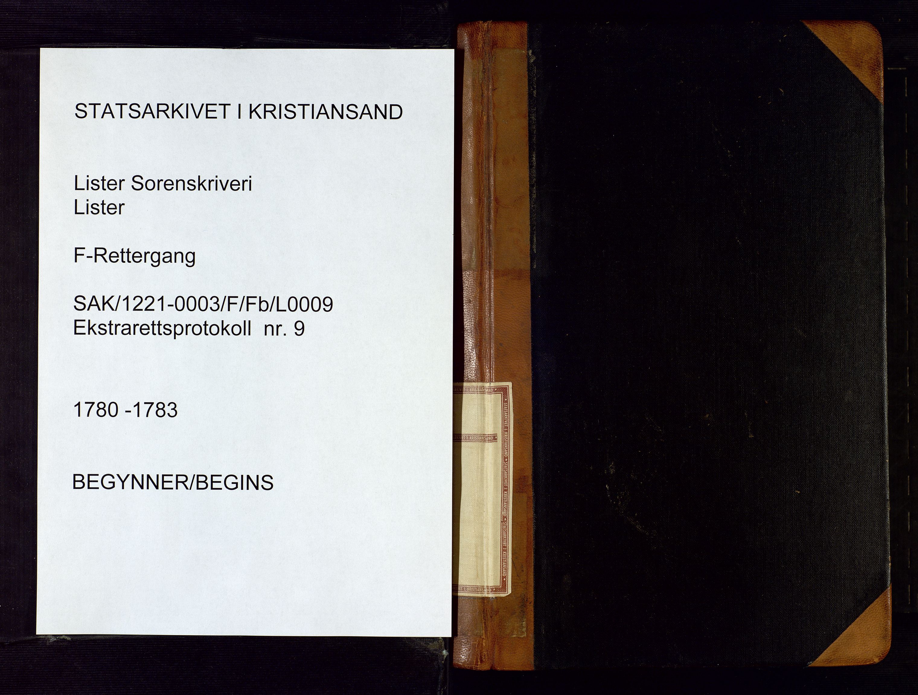 Lister sorenskriveri, AV/SAK-1221-0003/F/Fb/L0009: Ekstrarettsprotokoll med register nr 9, 1780-1783