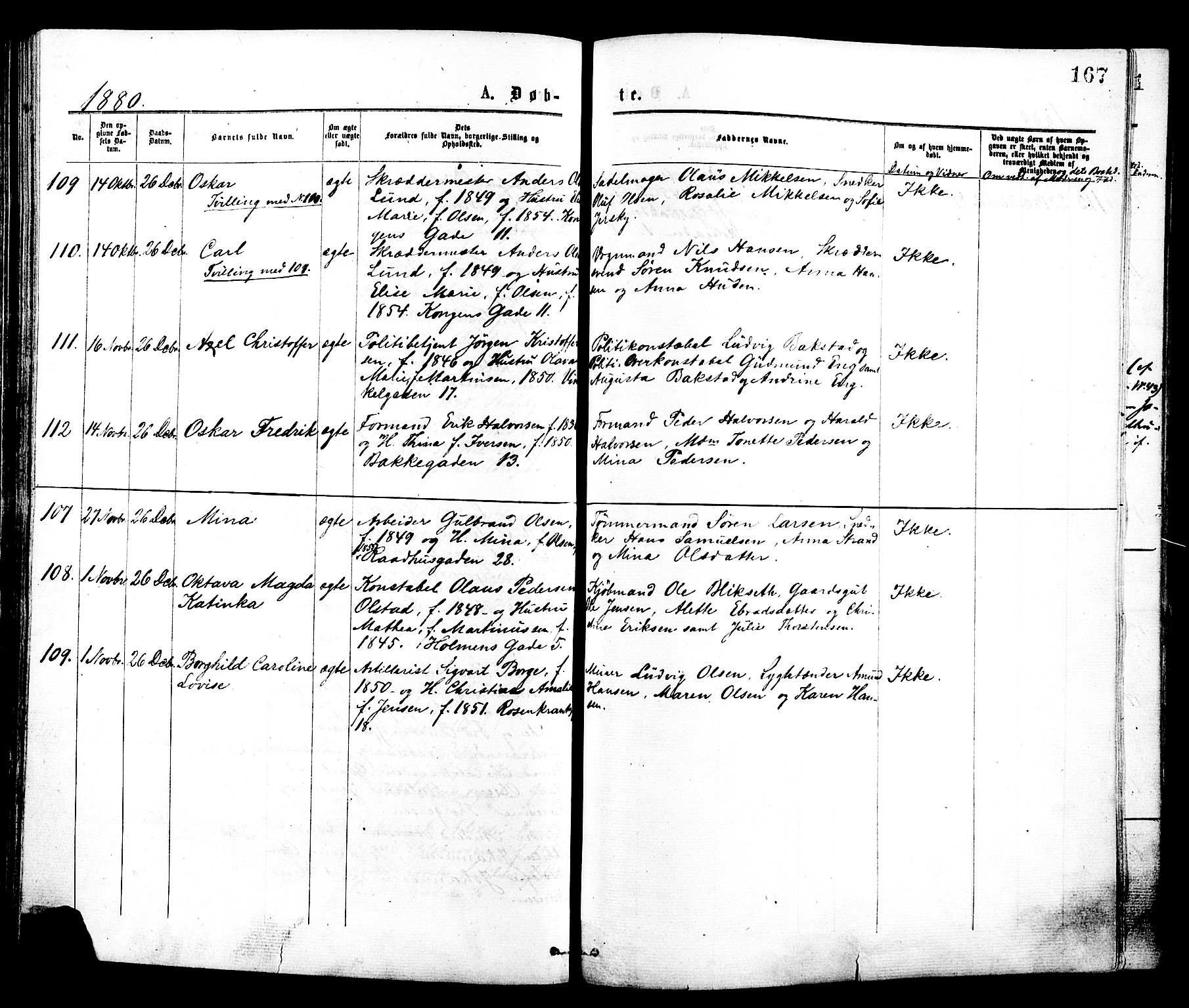 Johannes prestekontor Kirkebøker, AV/SAO-A-10852/F/Fa/L0001: Parish register (official) no. 1, 1875-1881, p. 167