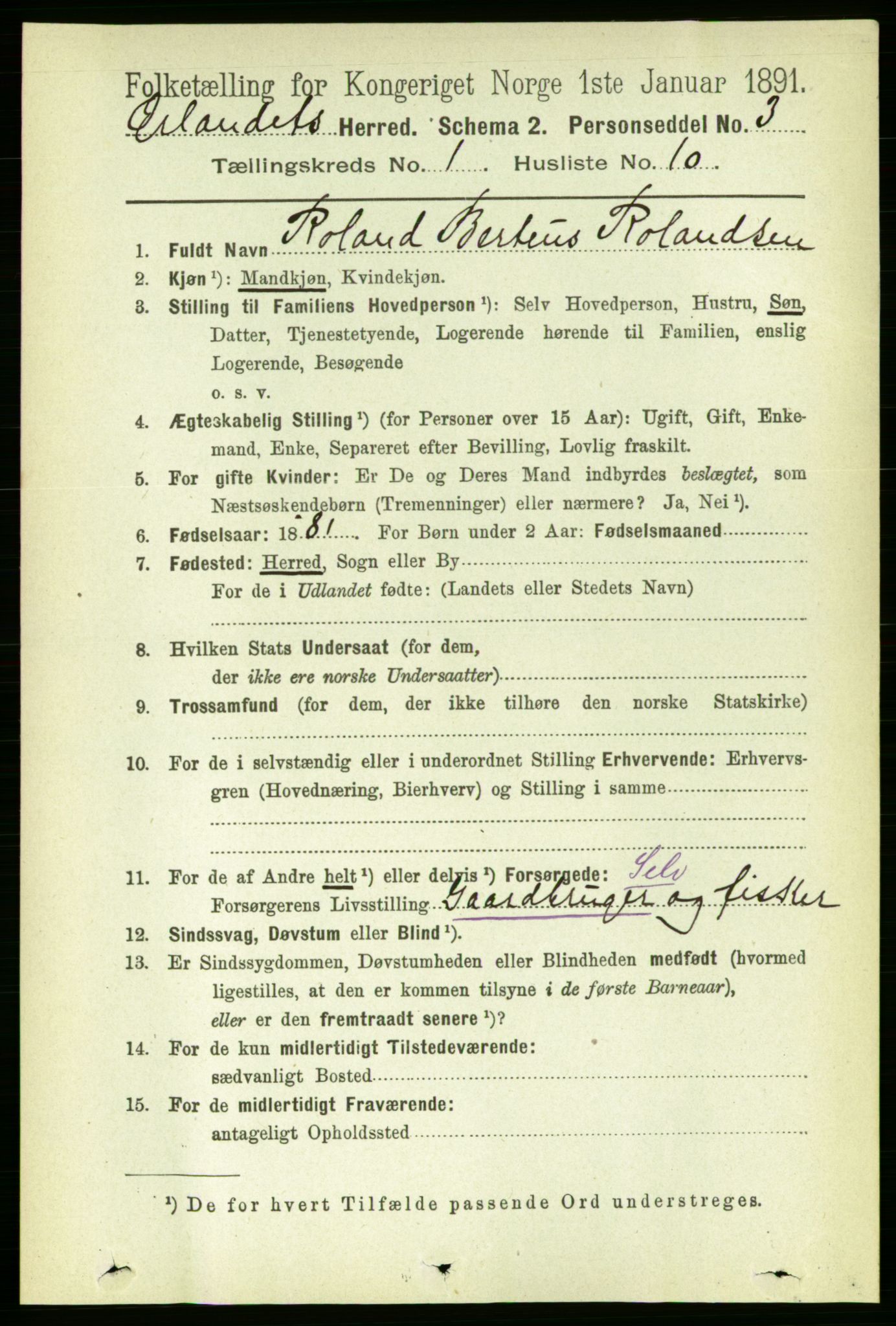 RA, 1891 census for 1621 Ørland, 1891, p. 141