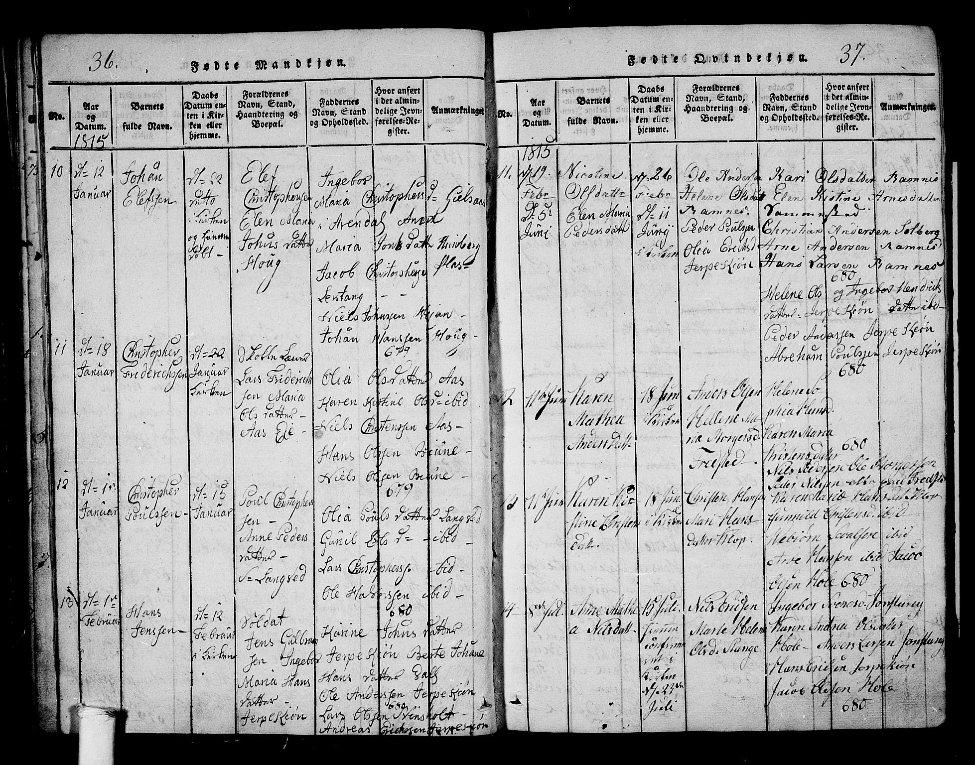 Ramnes kirkebøker, SAKO/A-314/G/Ga/L0001: Parish register (copy) no. I 1, 1813-1847, p. 36-37