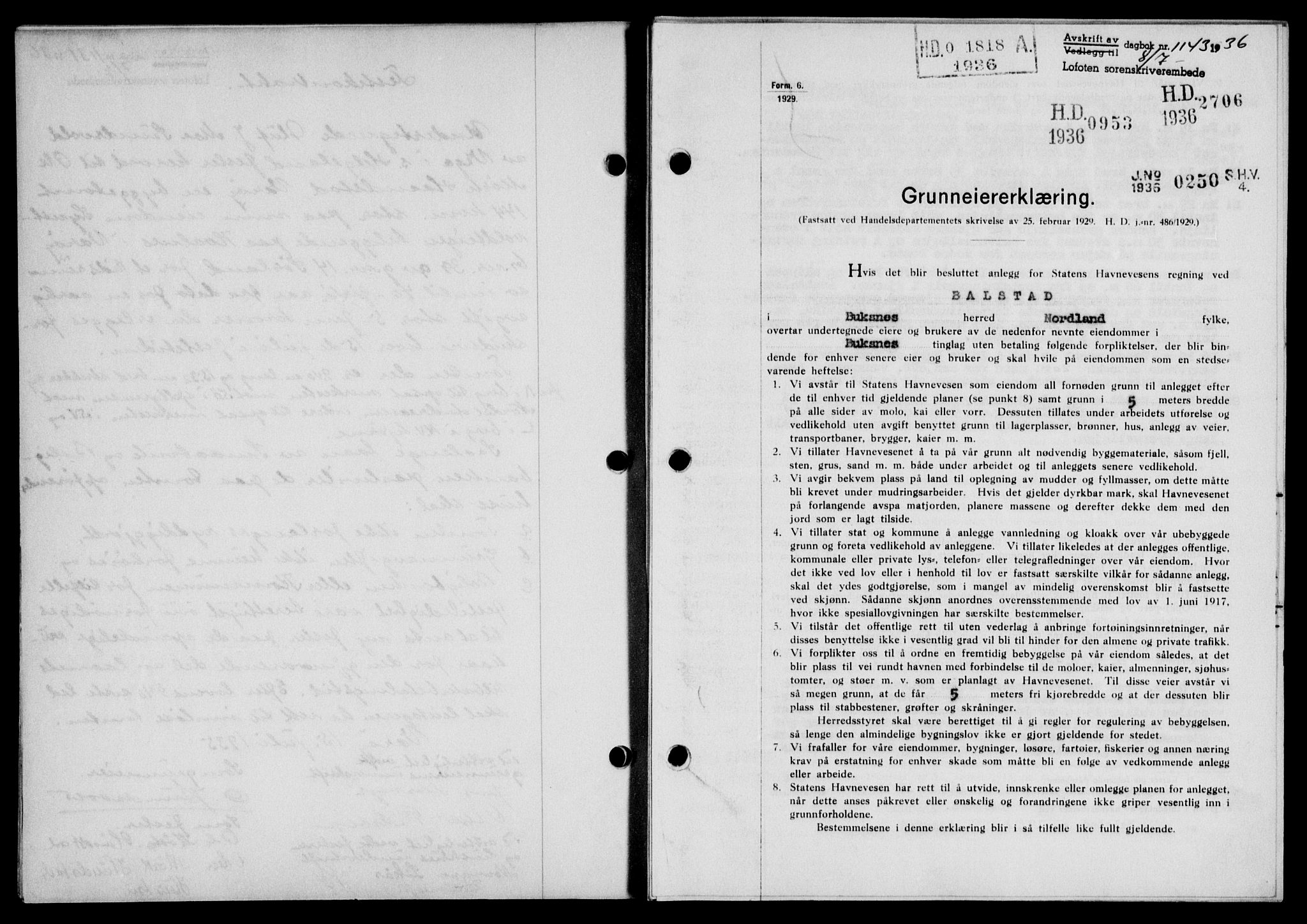 Lofoten sorenskriveri, SAT/A-0017/1/2/2C/L0001a: Mortgage book no. 1a, 1936-1937, Diary no: : 1143/1936