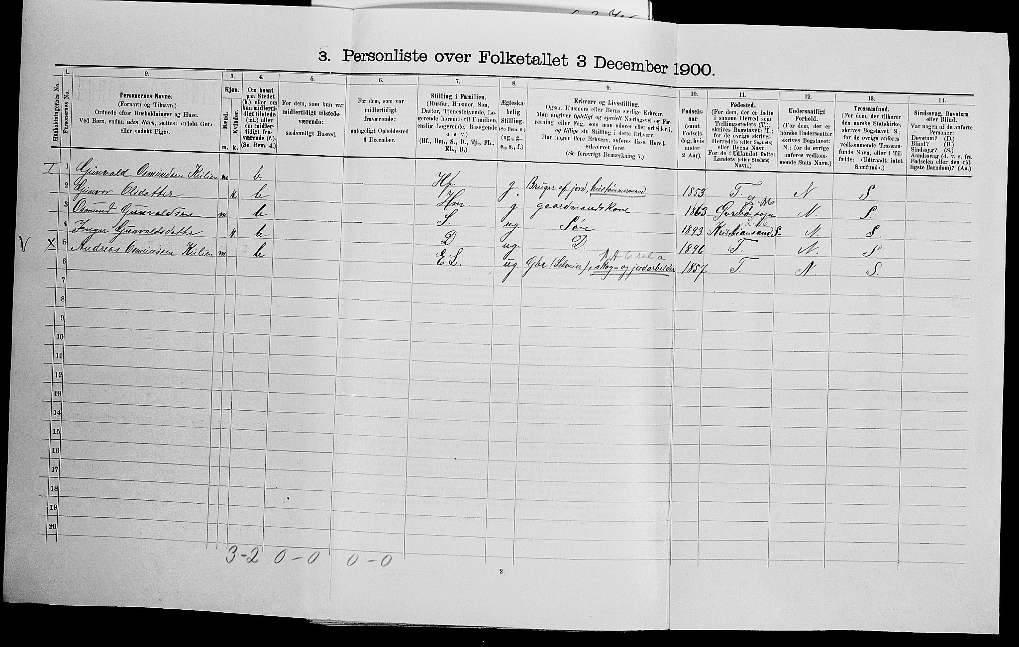 SAK, 1900 census for Søgne, 1900, p. 1206