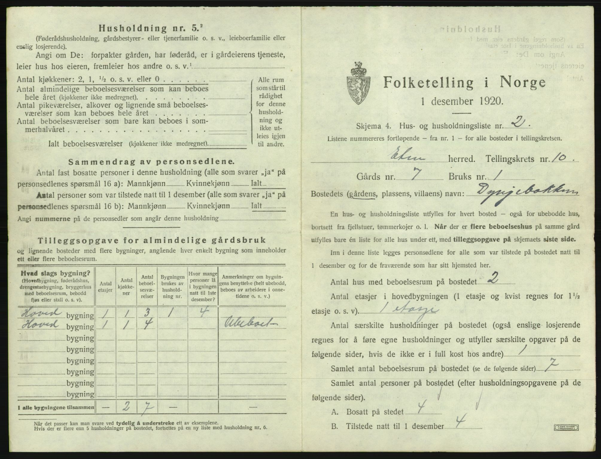 SAB, 1920 census for Etne, 1920, p. 772