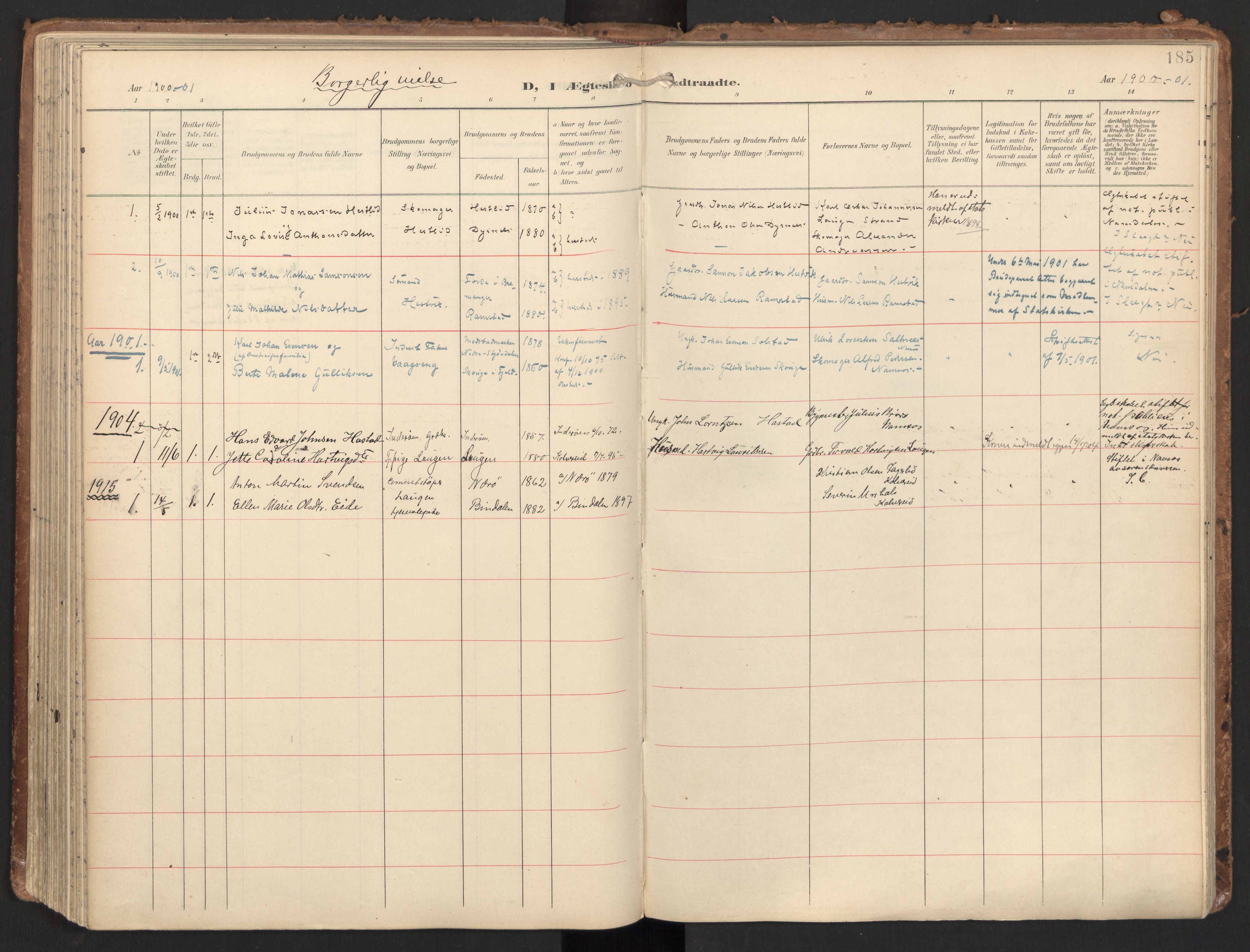 Ministerialprotokoller, klokkerbøker og fødselsregistre - Nord-Trøndelag, SAT/A-1458/784/L0677: Parish register (official) no. 784A12, 1900-1920, p. 185