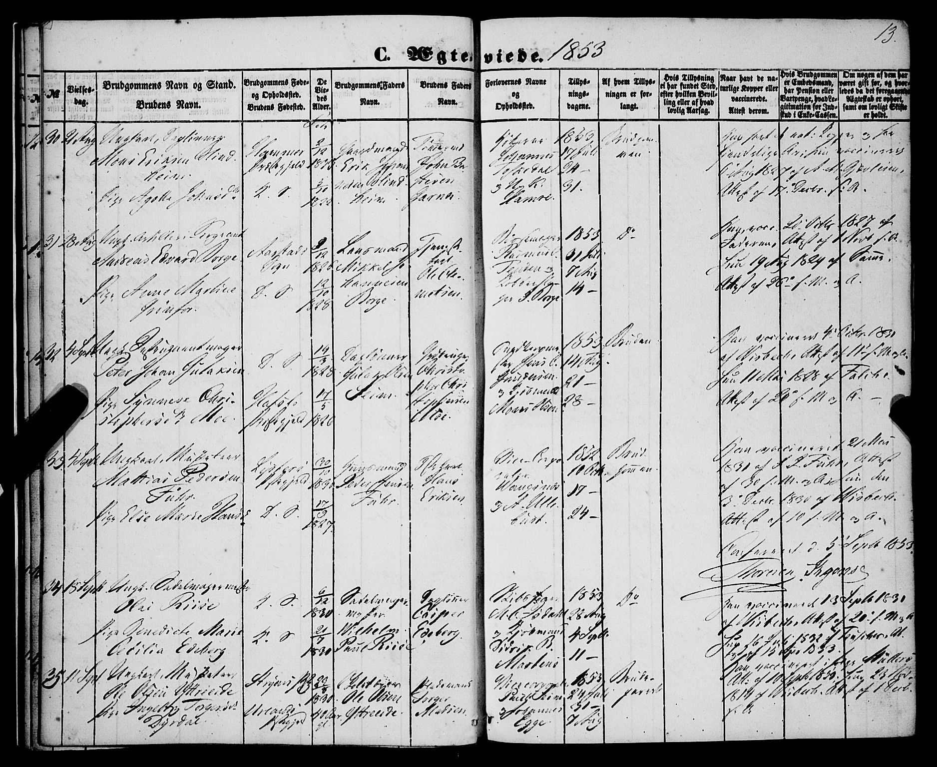 Korskirken sokneprestembete, AV/SAB-A-76101/H/Haa/L0035: Parish register (official) no. D 2, 1852-1867, p. 13