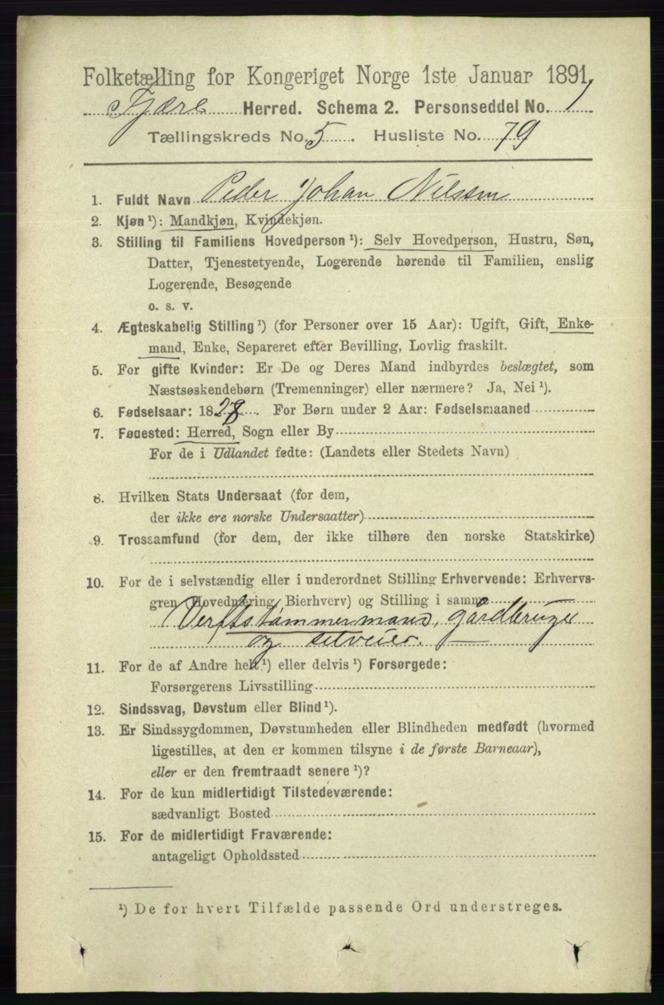 RA, 1891 census for 0923 Fjære, 1891, p. 2823