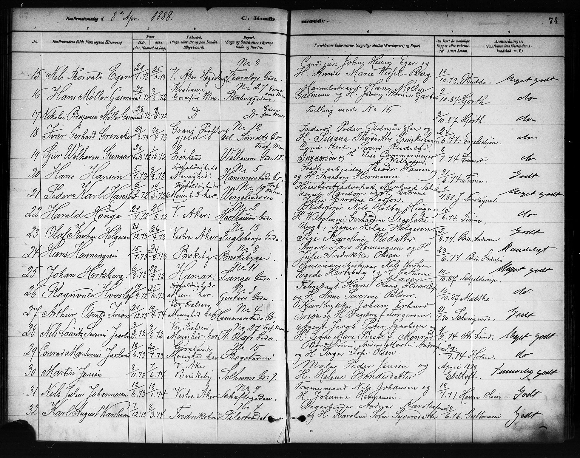 Uranienborg prestekontor Kirkebøker, SAO/A-10877/F/Fa/L0002: Parish register (official) no. 2, 1880-1896, p. 74