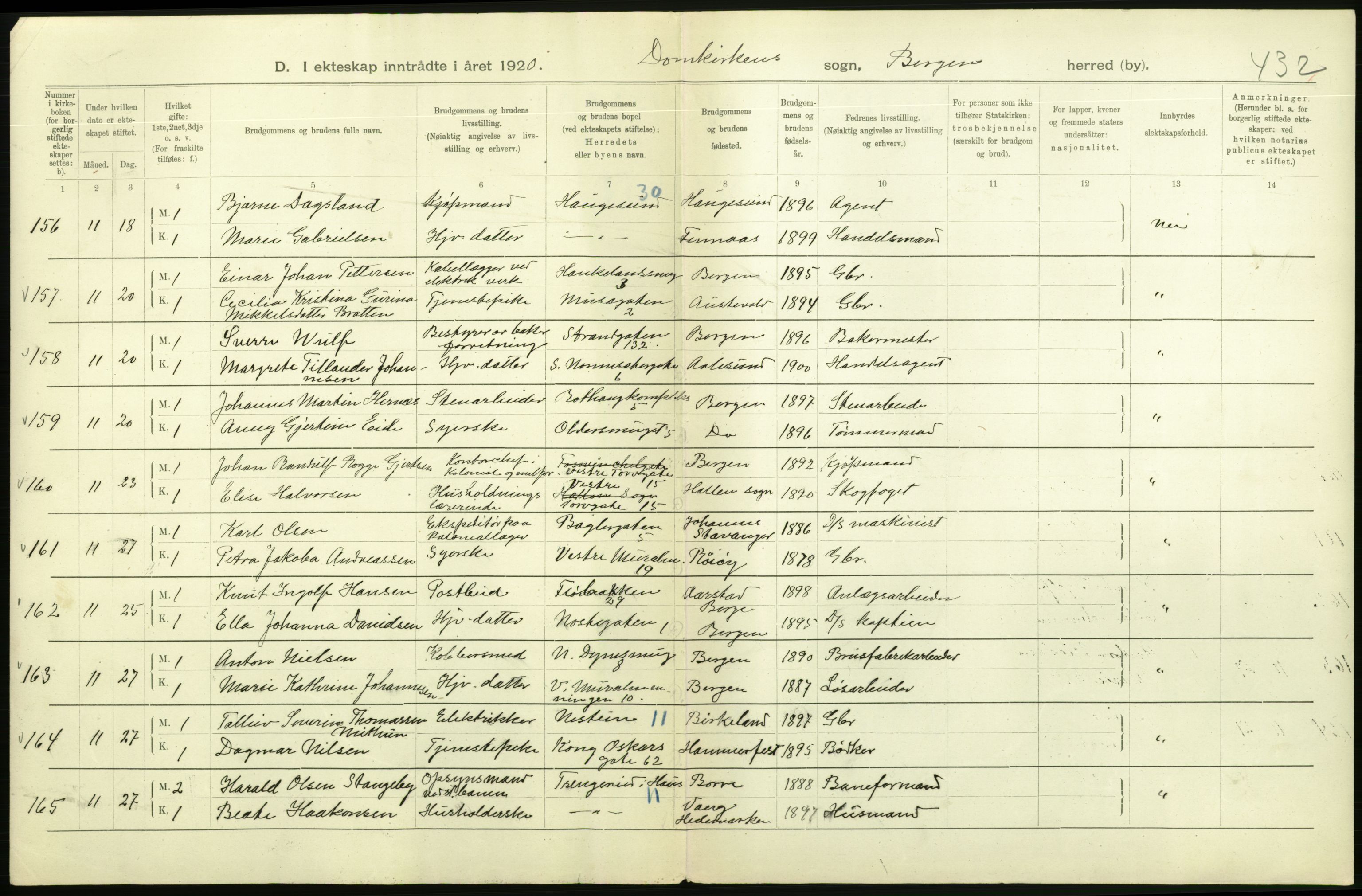 Statistisk sentralbyrå, Sosiodemografiske emner, Befolkning, AV/RA-S-2228/D/Df/Dfb/Dfbj/L0042: Bergen: Gifte, døde, dødfødte., 1920, p. 222