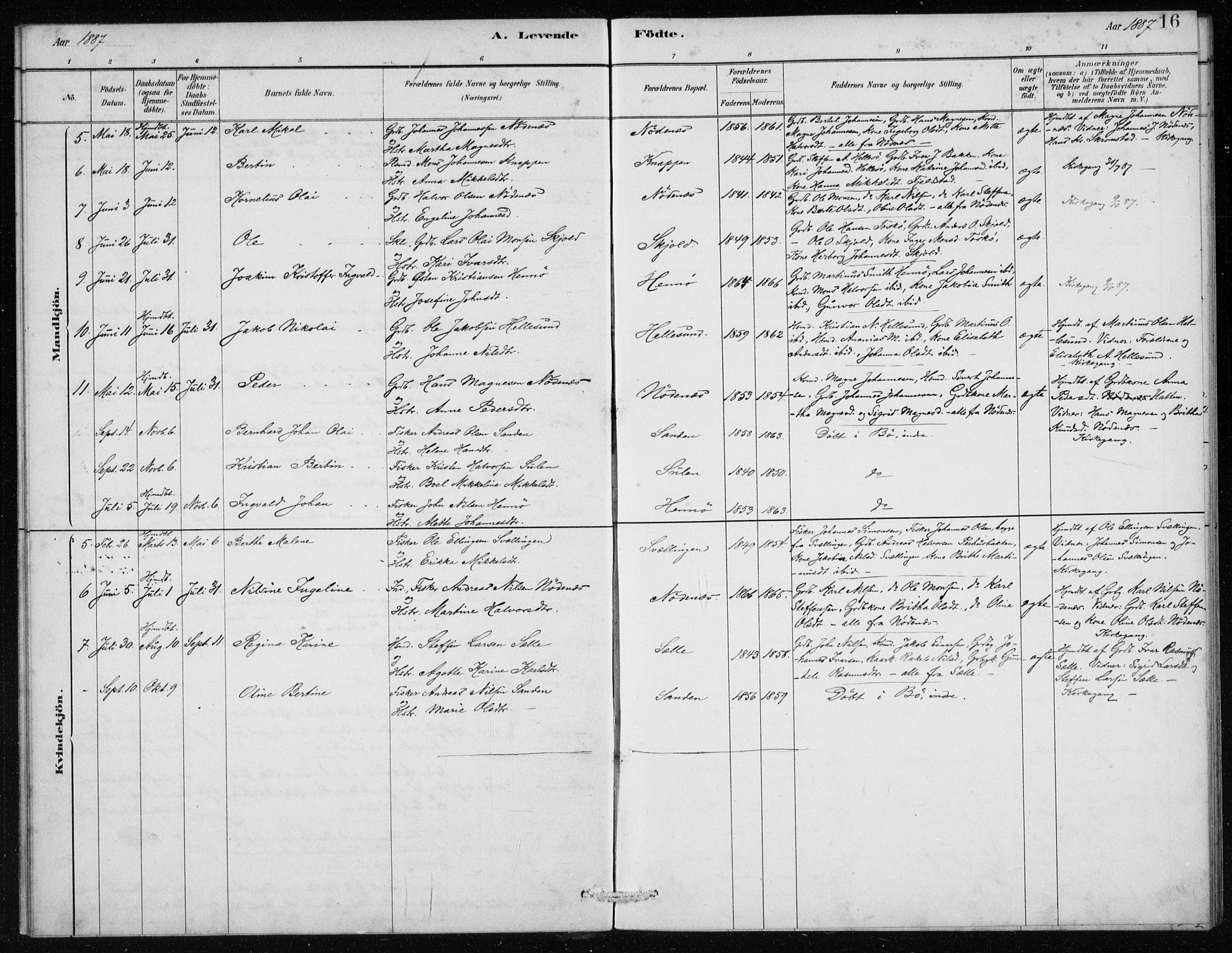 Manger sokneprestembete, SAB/A-76801/H/Haa: Parish register (official) no. E  1, 1881-1890, p. 16