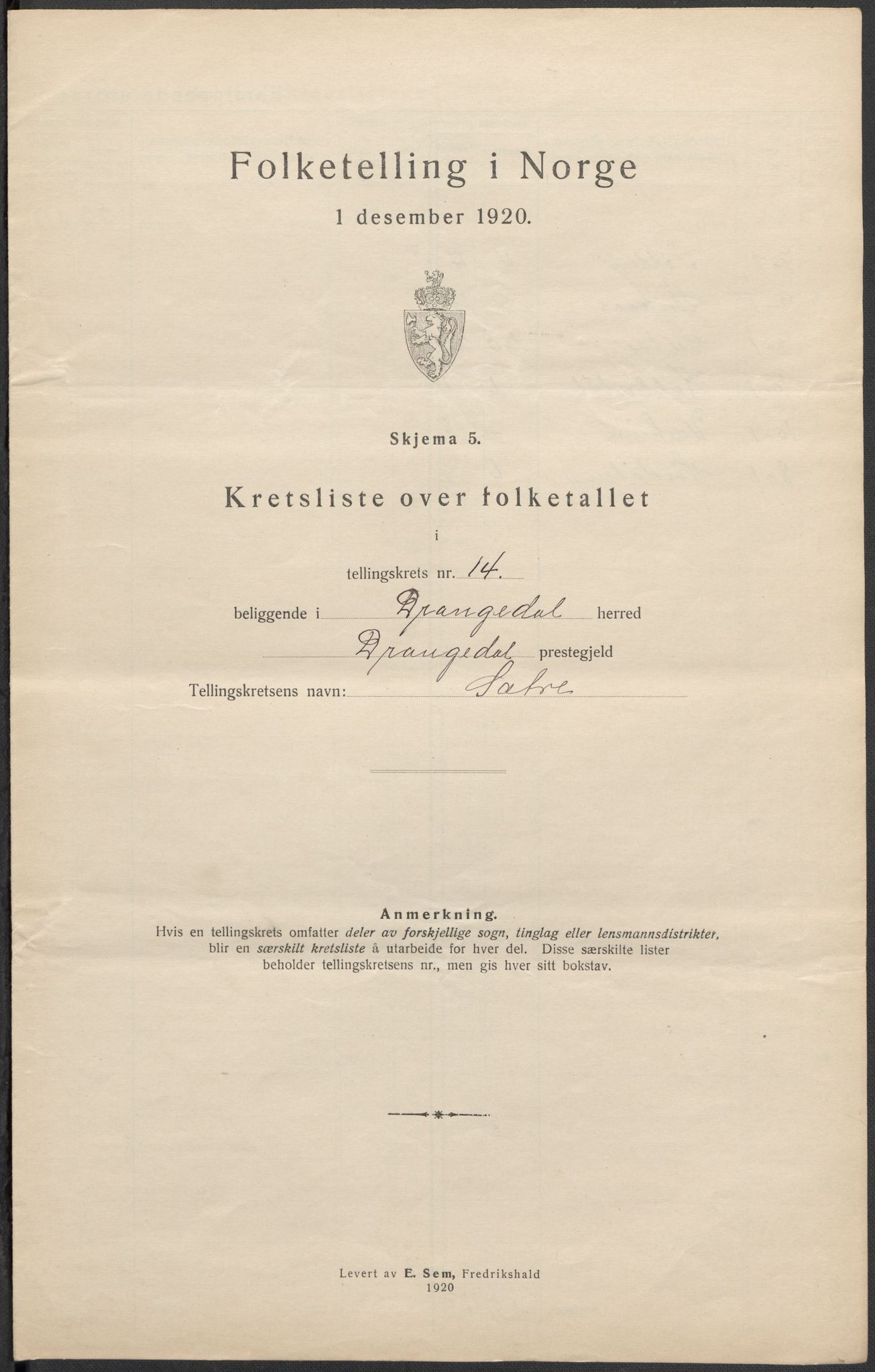 SAKO, 1920 census for Drangedal, 1920, p. 44