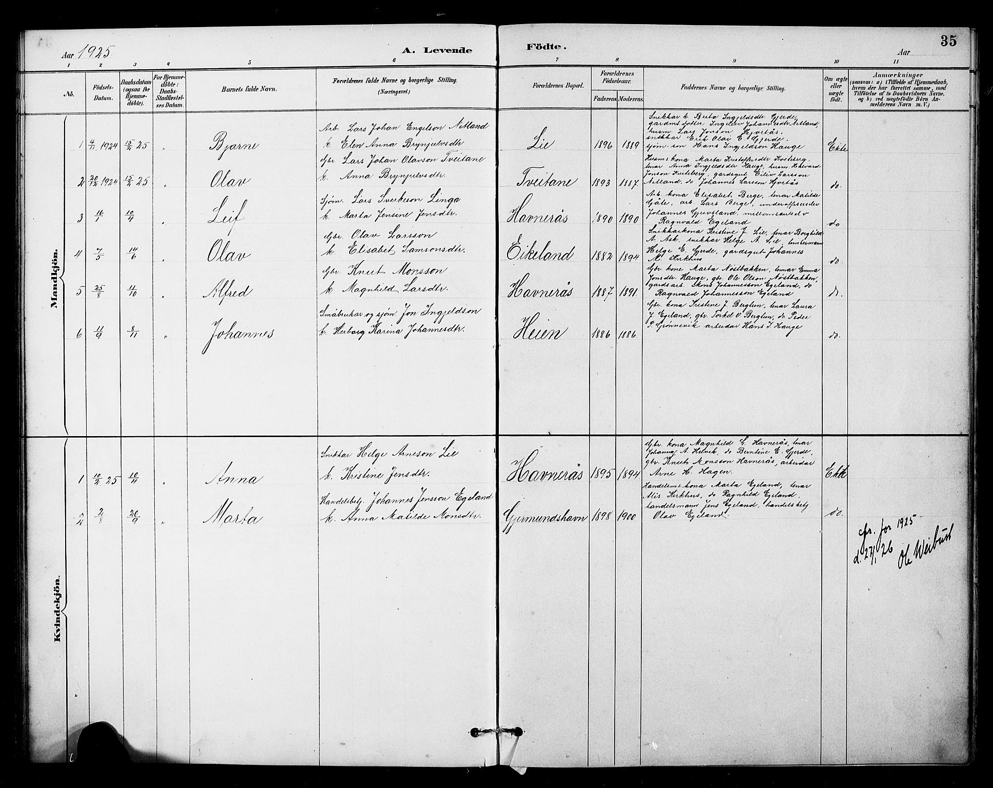 Kvinnherad sokneprestembete, SAB/A-76401/H/Hab: Parish register (copy) no. B 1, 1885-1925, p. 35