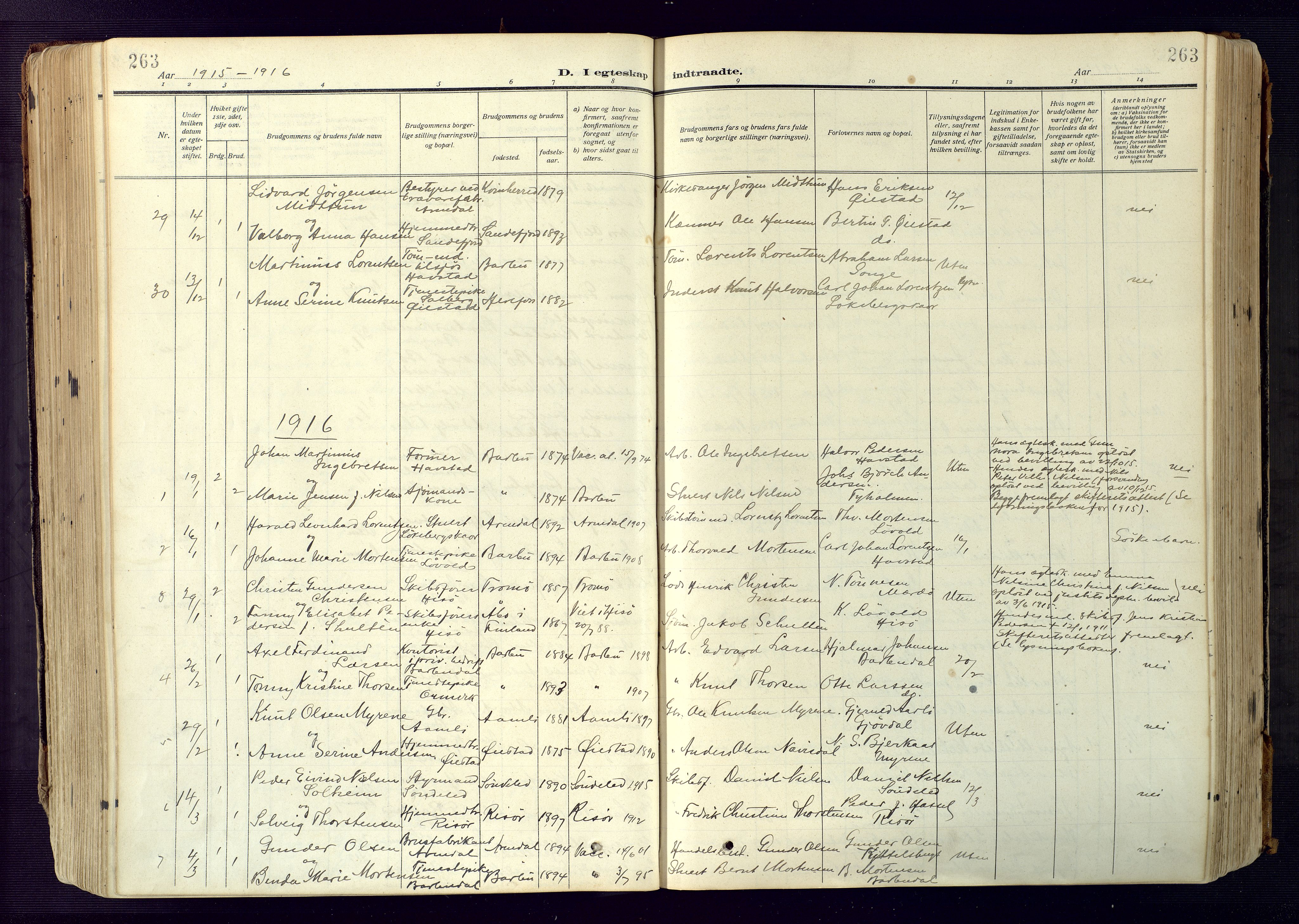 Barbu sokneprestkontor, SAK/1111-0003/F/Fa/L0006: Parish register (official) no. A 6, 1910-1929, p. 263