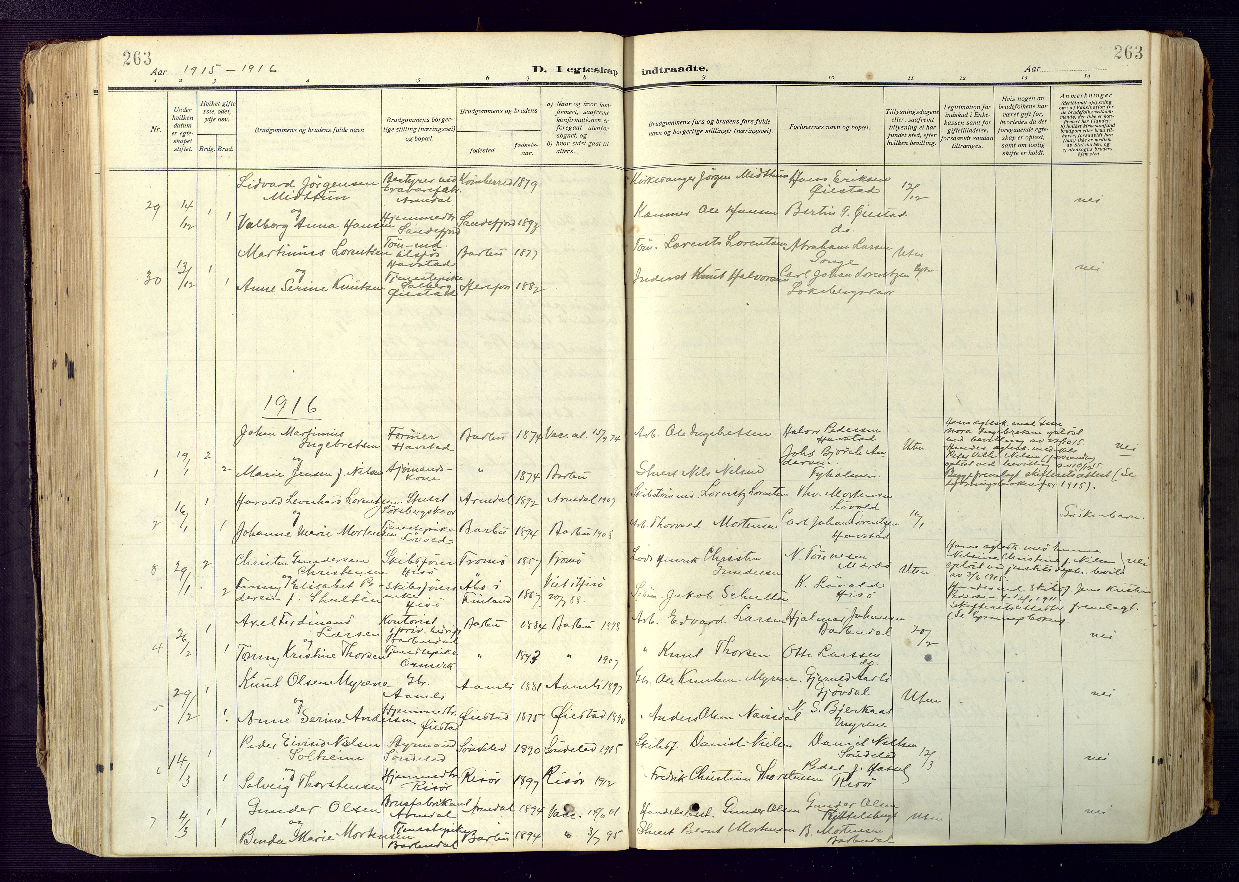 Barbu sokneprestkontor, AV/SAK-1111-0003/F/Fa/L0006: Parish register (official) no. A 6, 1910-1929, p. 263