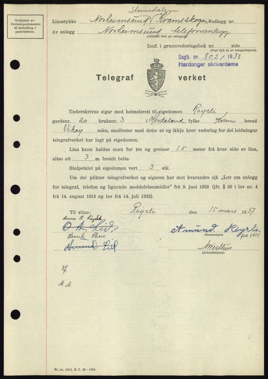 Hardanger sorenskriver, AV/SAB-A-2101/G/Ge/Gec/L0004: Mortgage book no. A4, 1938-1939, Diary no: : 802/1938