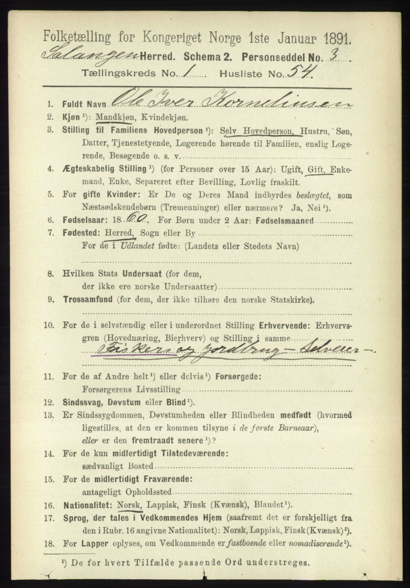 RA, 1891 census for 1921 Salangen, 1891, p. 461