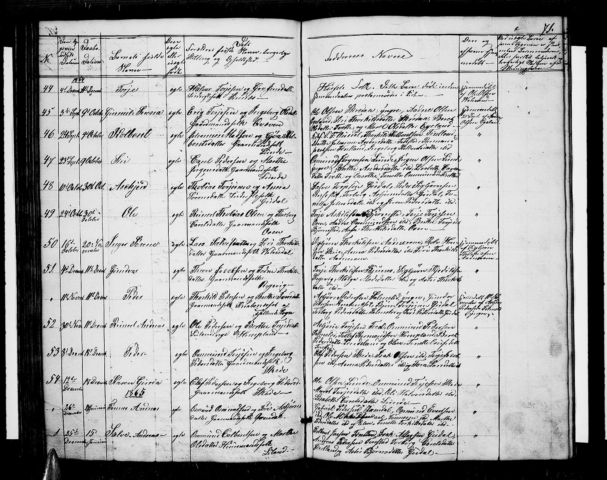 Sirdal sokneprestkontor, AV/SAK-1111-0036/F/Fb/Fbb/L0002: Parish register (copy) no. B 2, 1848-1878, p. 71