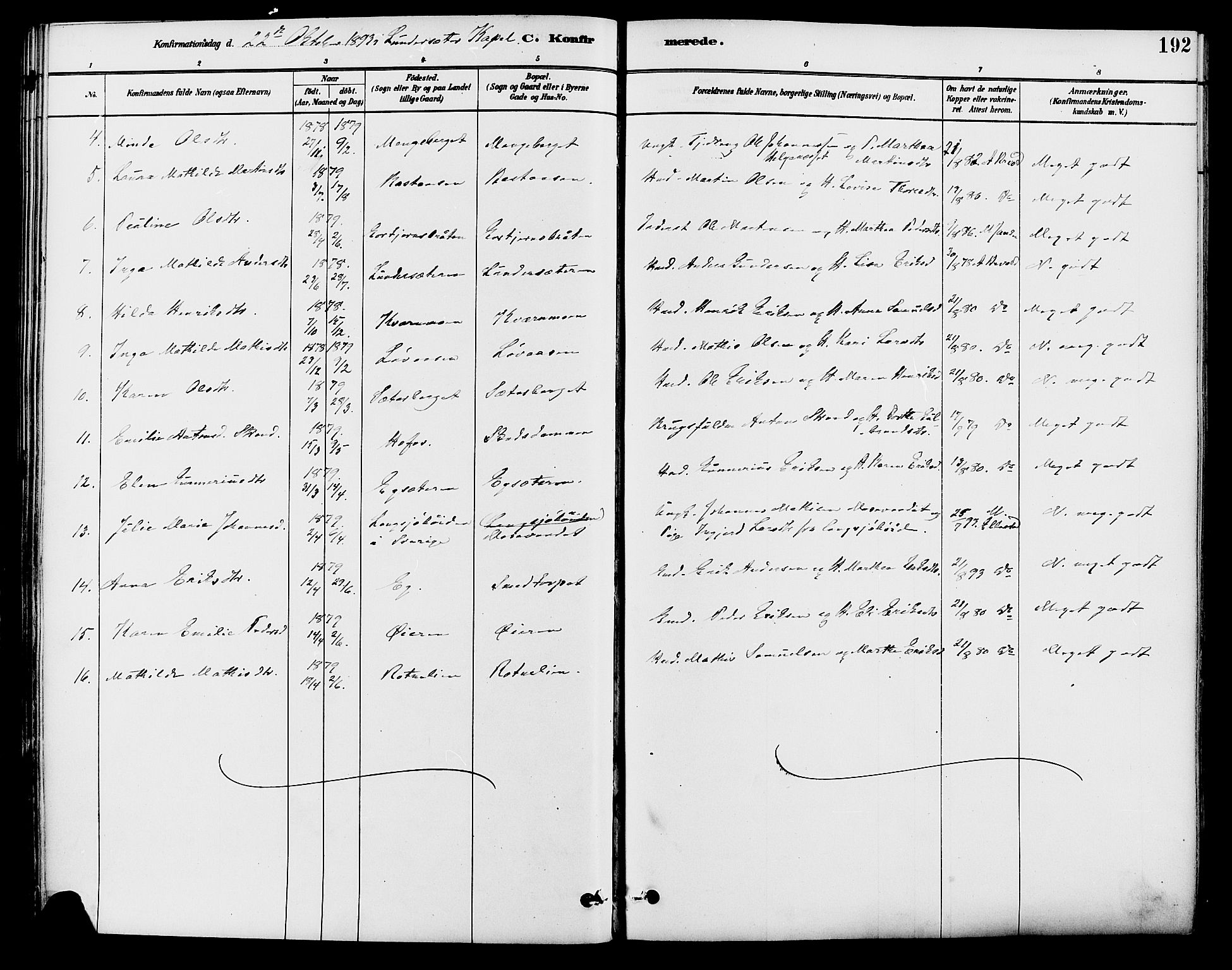 Brandval prestekontor, AV/SAH-PREST-034/H/Ha/Haa/L0002: Parish register (official) no. 2, 1880-1894, p. 192