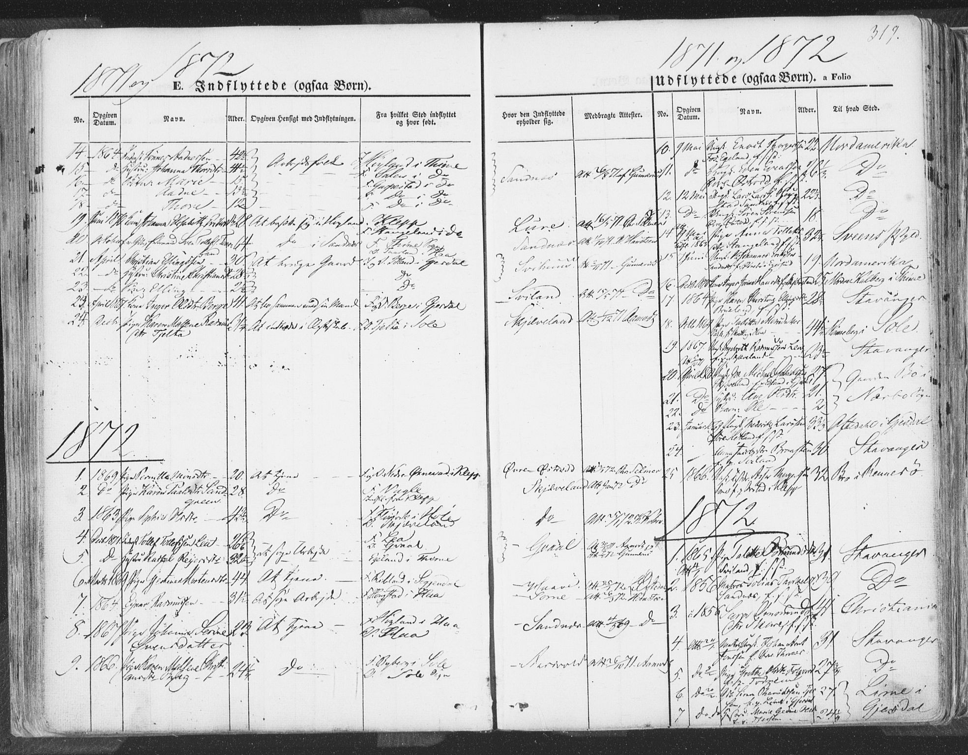 Høyland sokneprestkontor, SAST/A-101799/001/30BA/L0009: Parish register (official) no. A 9.2, 1857-1877, p. 319