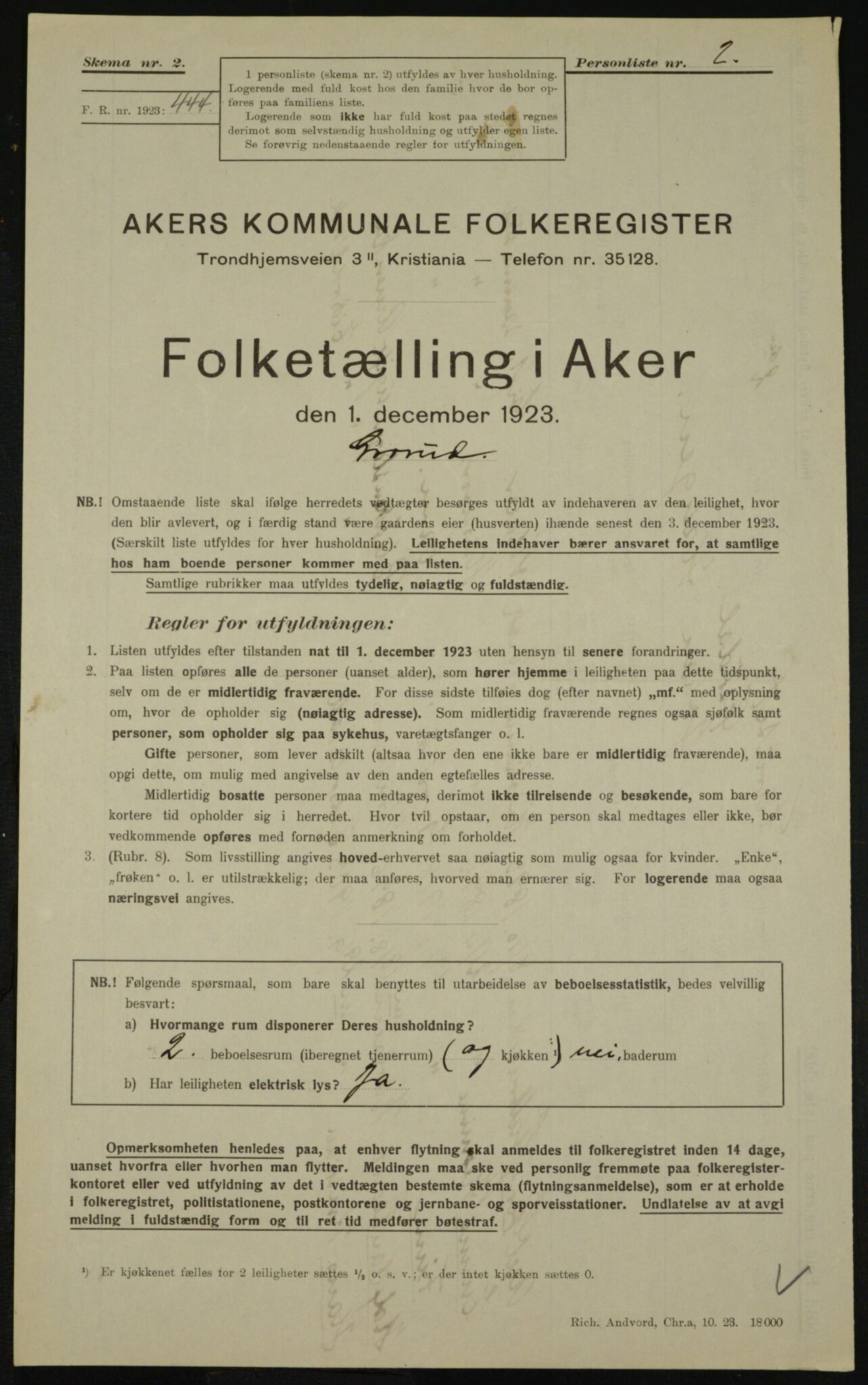 , Municipal Census 1923 for Aker, 1923, p. 25325