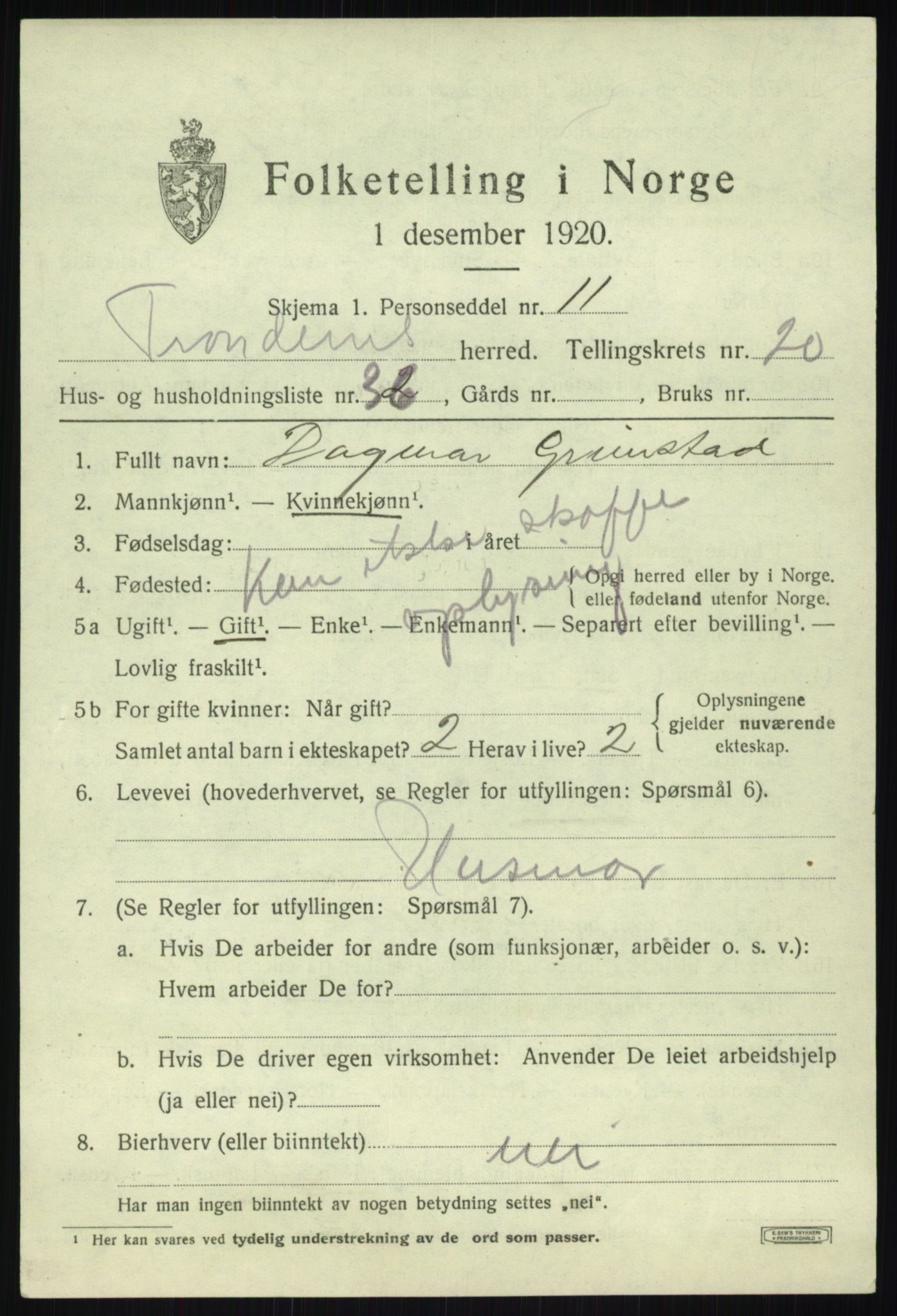 SATØ, 1920 census for Trondenes, 1920, p. 16010