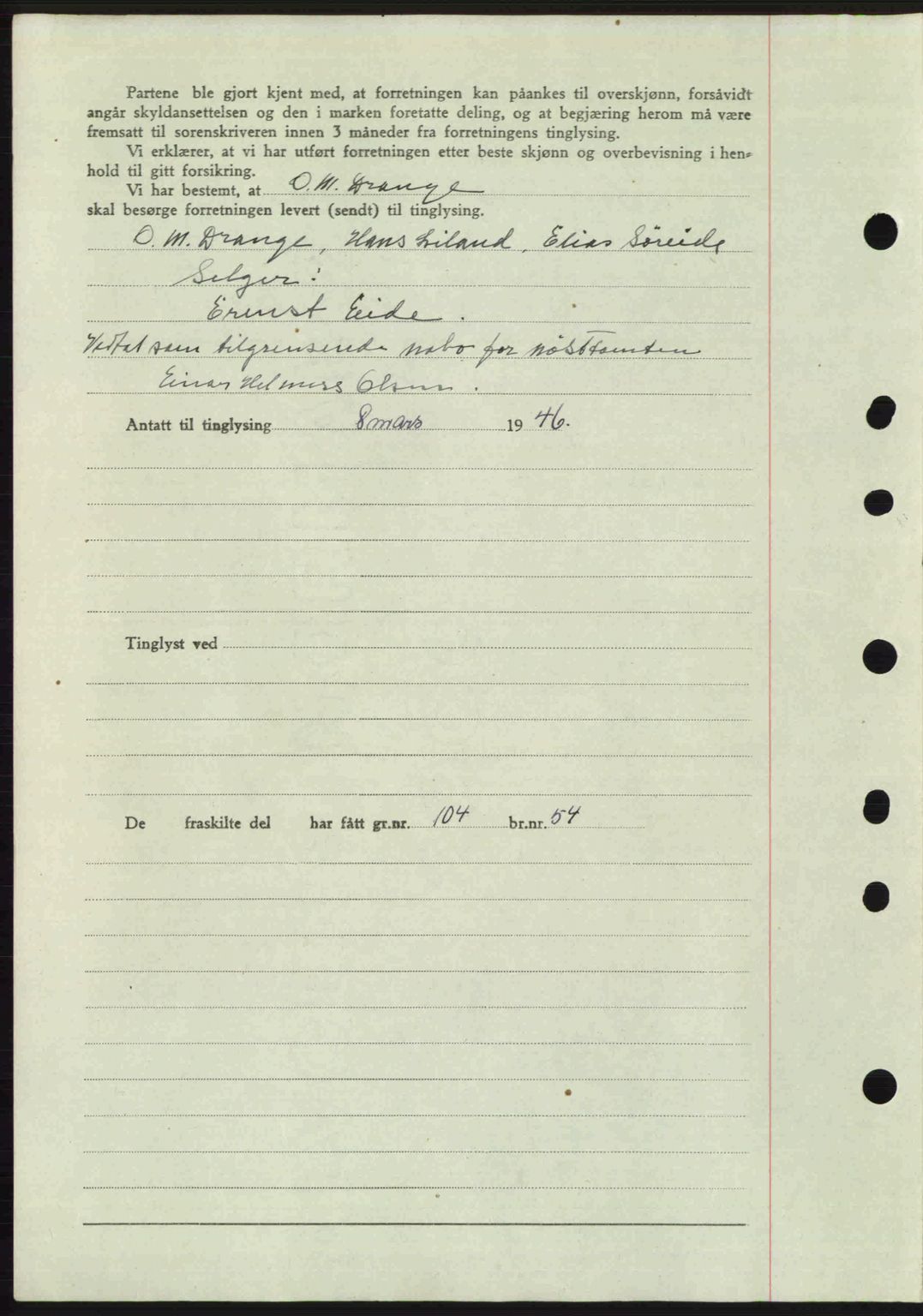 Midhordland sorenskriveri, SAB/A-3001/1/G/Gb/Gbj/L0022: Mortgage book no. A41-43, 1946-1946, Diary no: : 873/1946