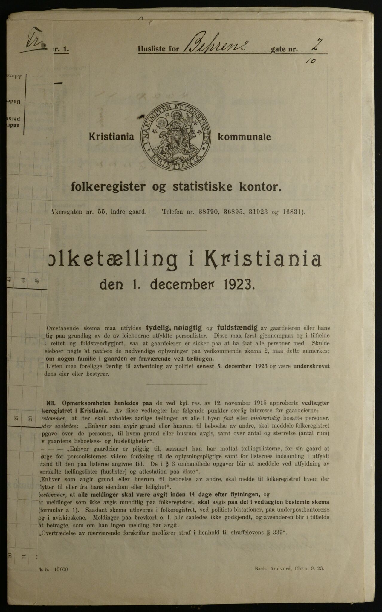 OBA, Municipal Census 1923 for Kristiania, 1923, p. 3997