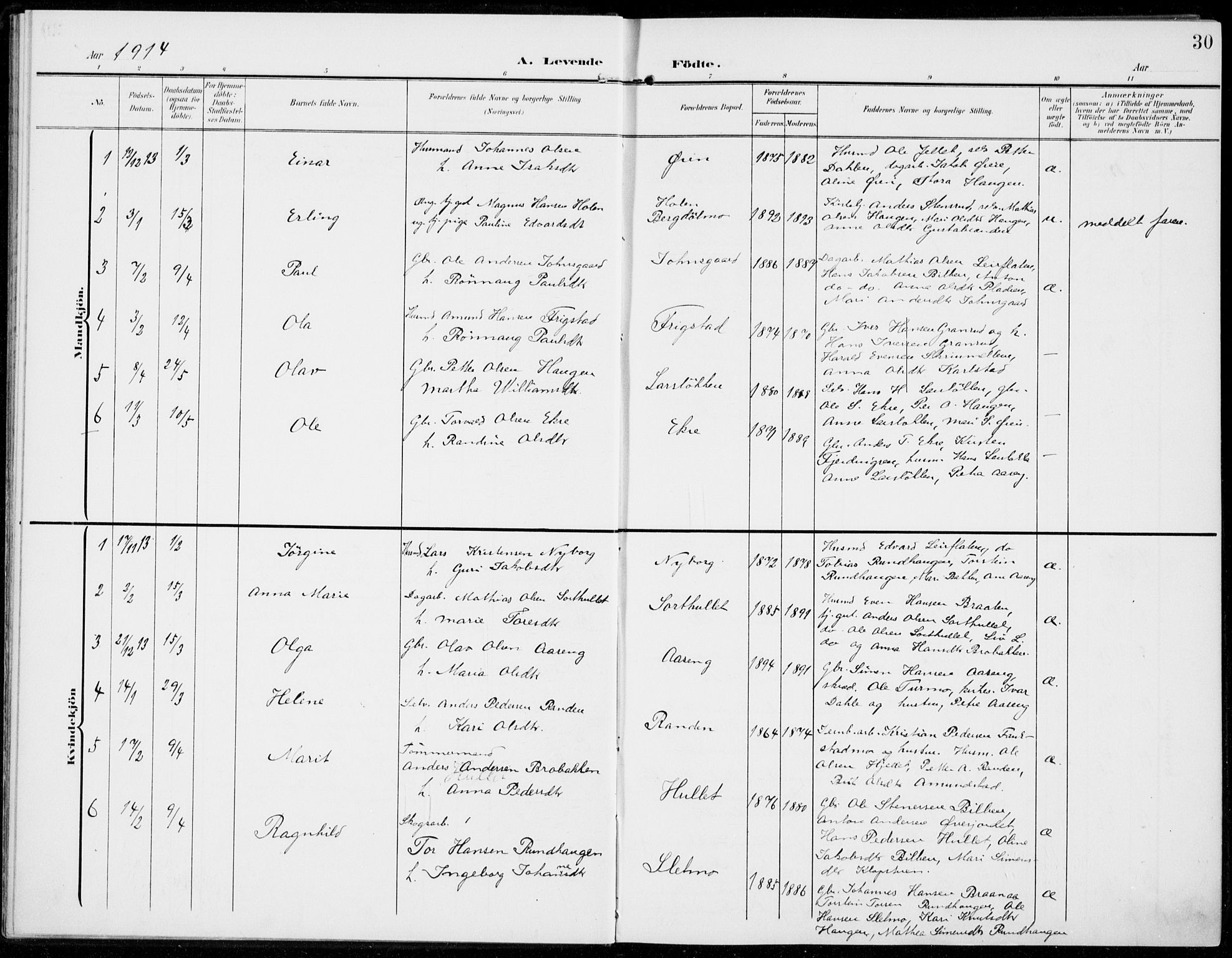 Sel prestekontor, SAH/PREST-074/H/Ha/Haa/L0001: Parish register (official) no. 1, 1905-1922, p. 30