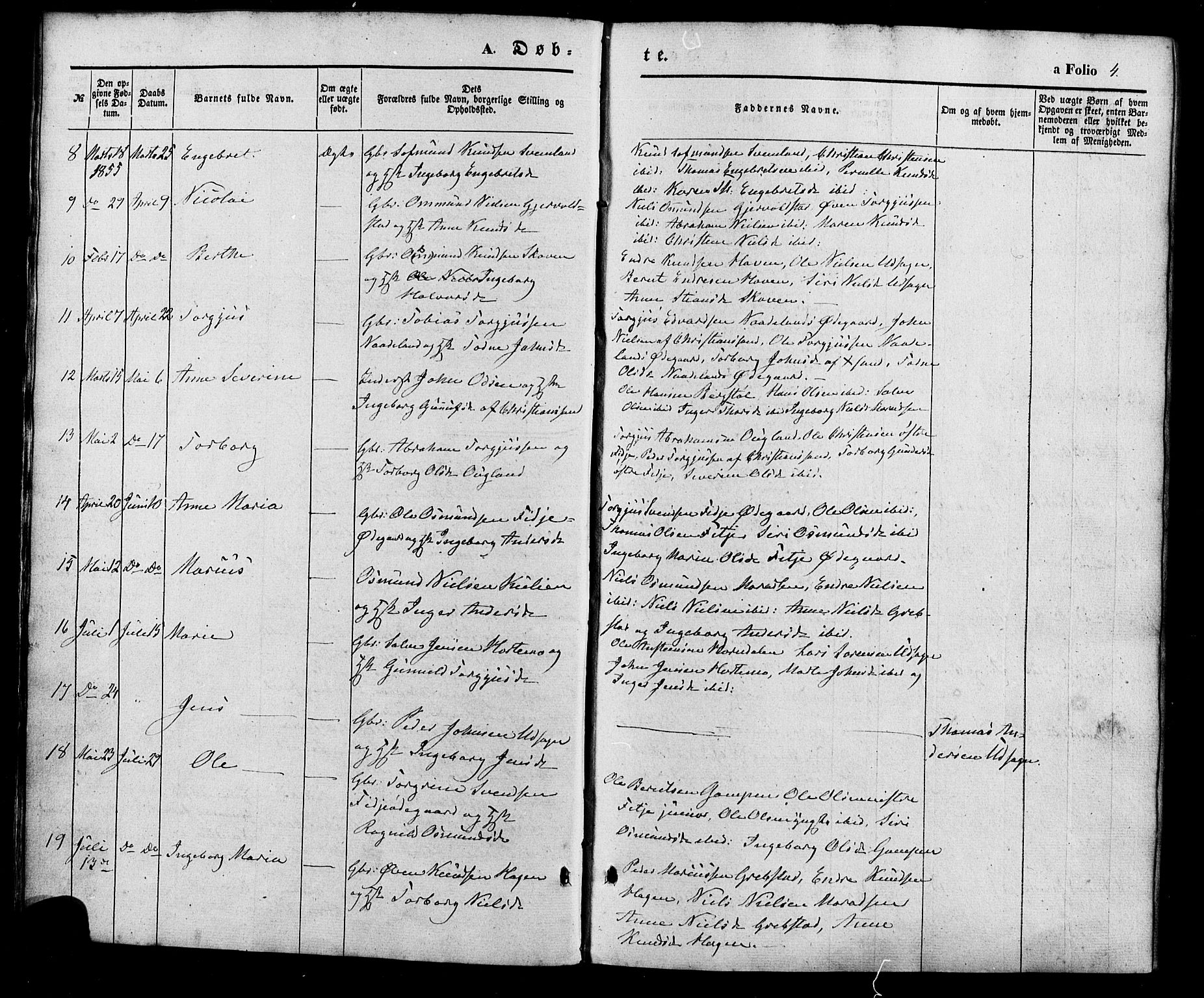 Søgne sokneprestkontor, AV/SAK-1111-0037/F/Fa/Faa/L0002: Parish register (official) no. A 2, 1854-1882, p. 4