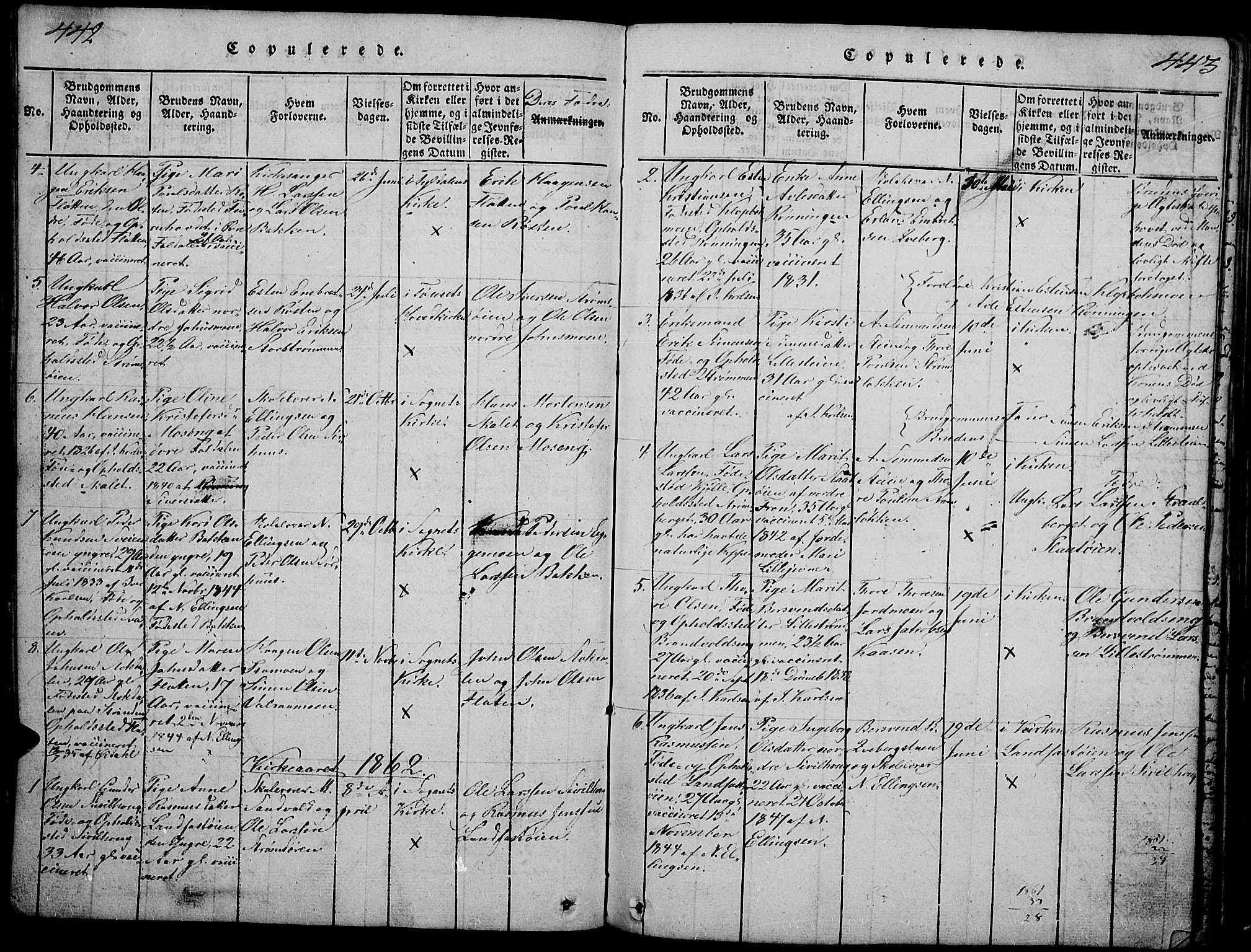 Tynset prestekontor, SAH/PREST-058/H/Ha/Hab/L0002: Parish register (copy) no. 2, 1814-1862, p. 442-443