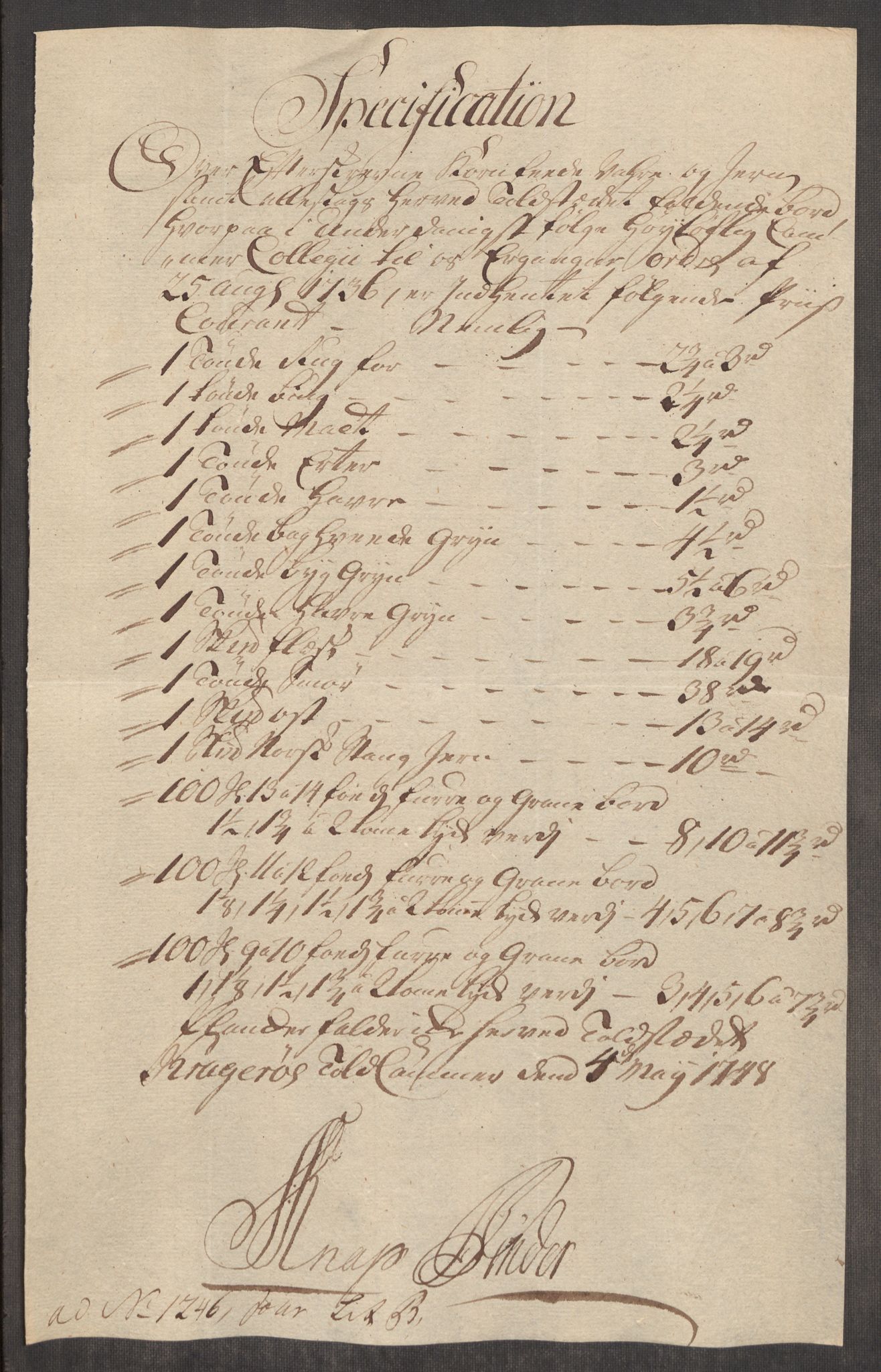 Rentekammeret inntil 1814, Realistisk ordnet avdeling, RA/EA-4070/Oe/L0003: [Ø1]: Priskuranter, 1745-1748, p. 803
