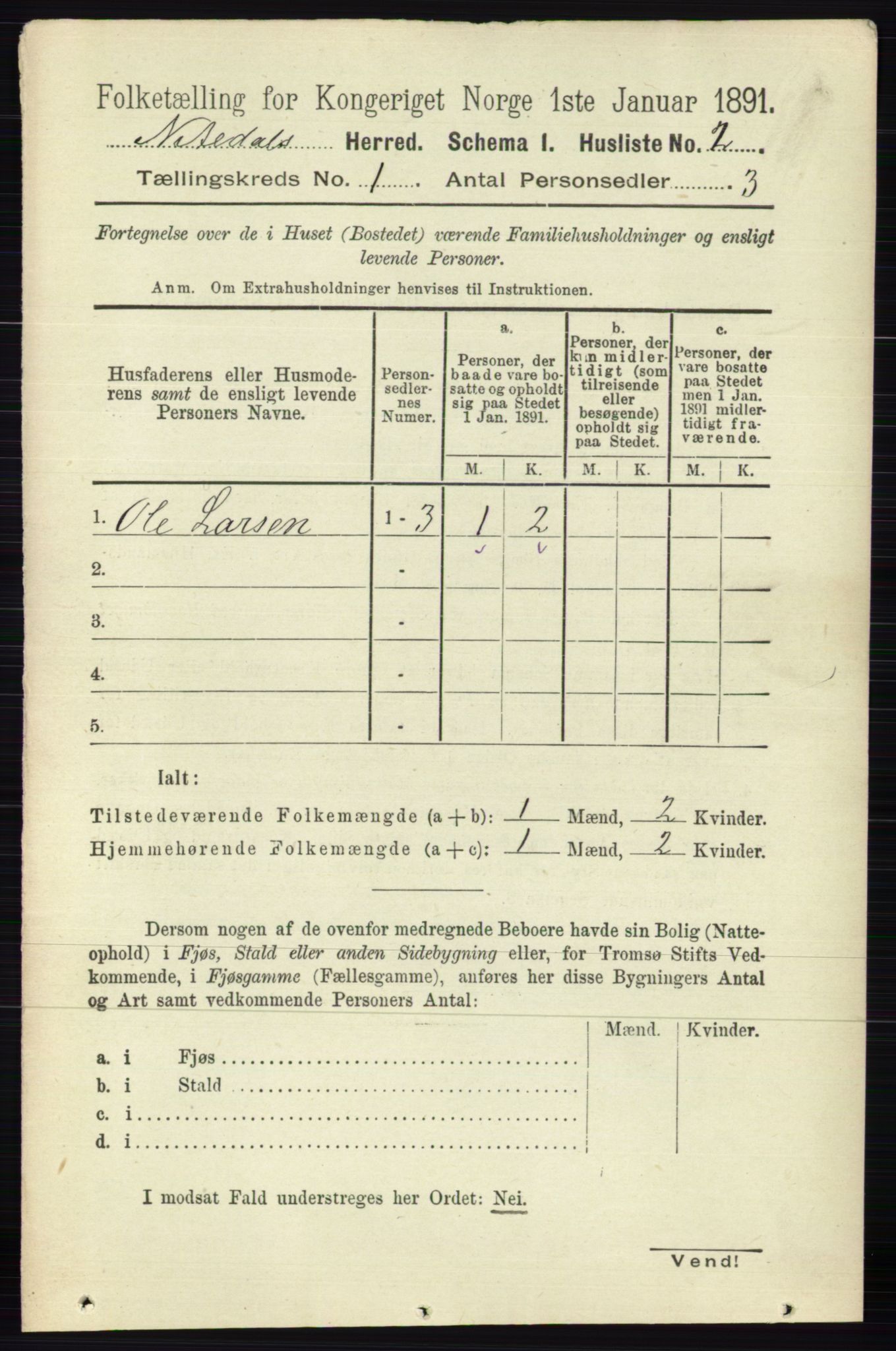 RA, 1891 census for 0233 Nittedal, 1891, p. 22