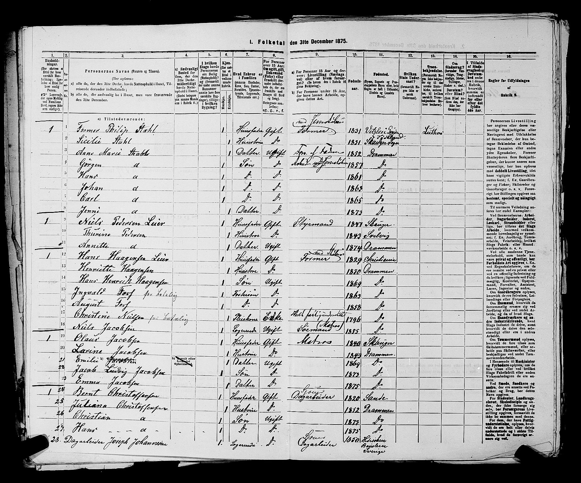 SAKO, 1875 census for 0602 Drammen, 1875, p. 3697