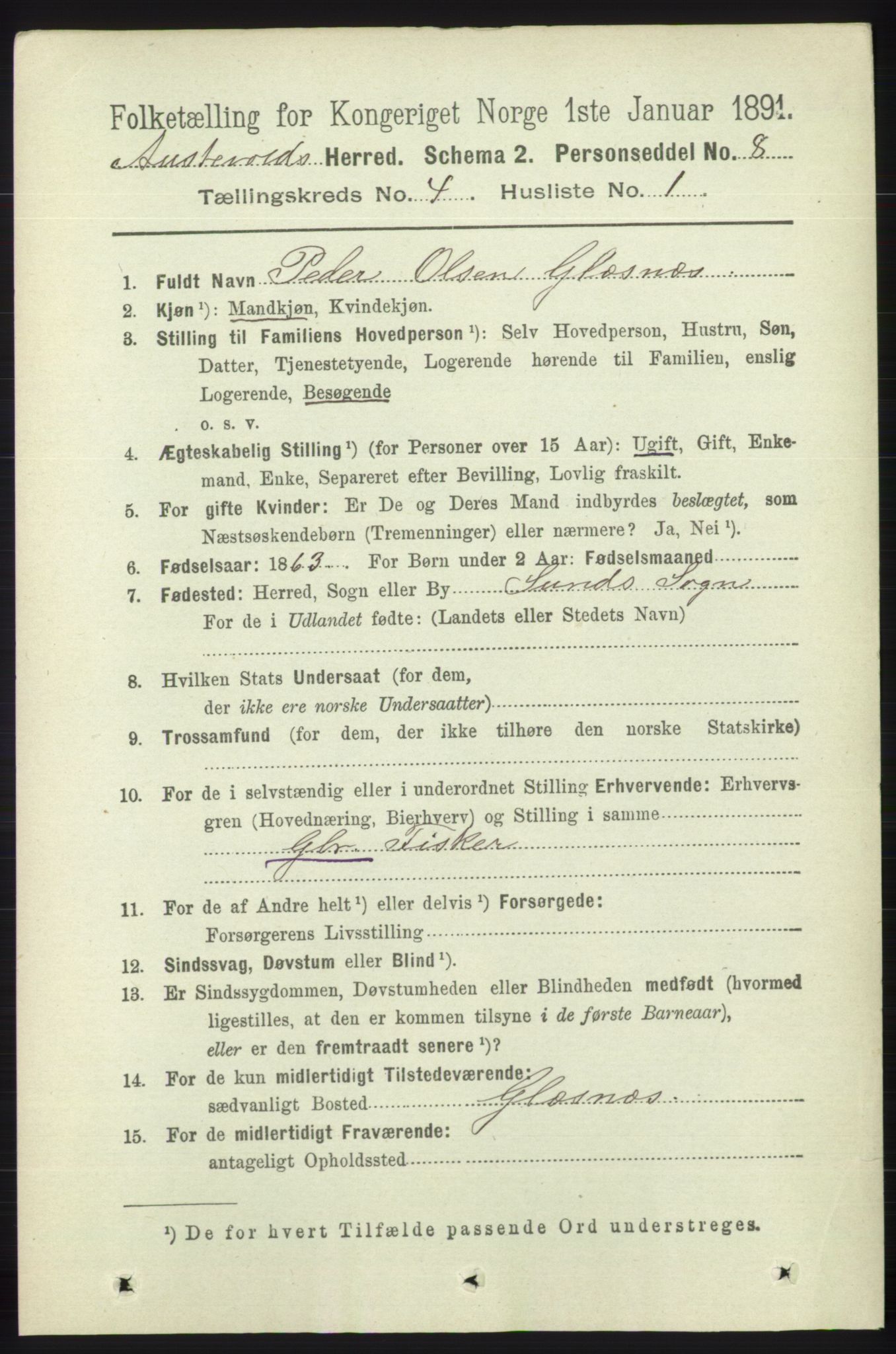 RA, 1891 census for 1244 Austevoll, 1891, p. 1421