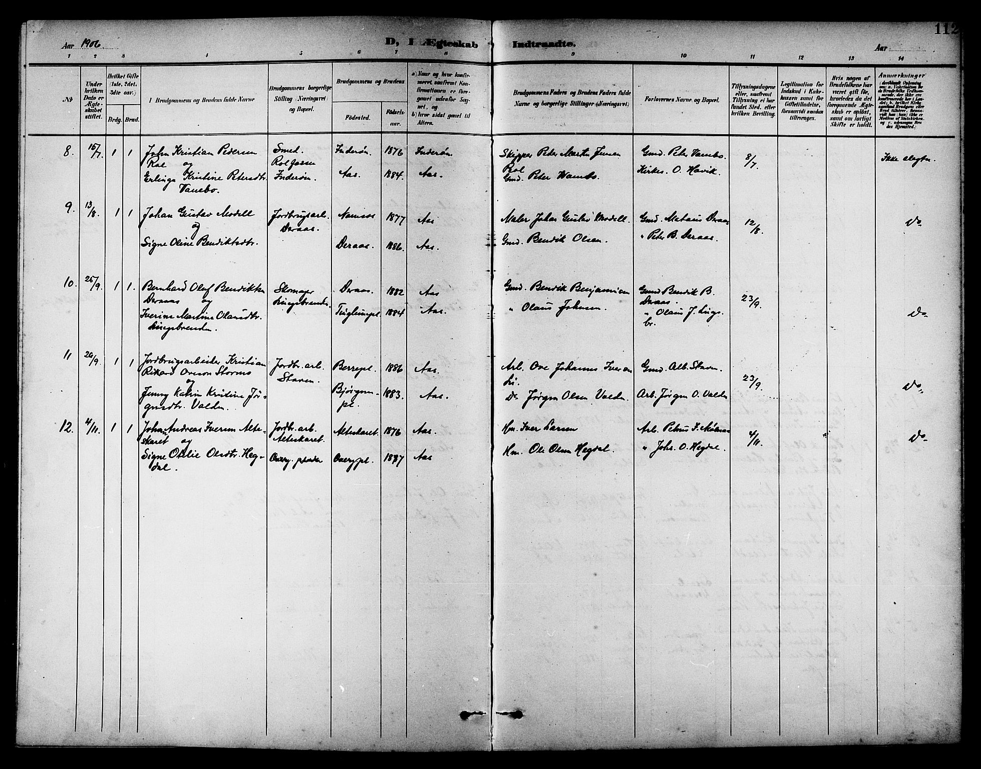 Ministerialprotokoller, klokkerbøker og fødselsregistre - Nord-Trøndelag, SAT/A-1458/742/L0412: Parish register (copy) no. 742C03, 1898-1910, p. 112