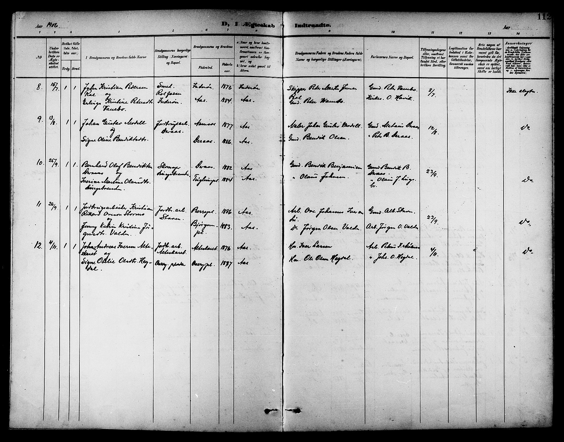 Ministerialprotokoller, klokkerbøker og fødselsregistre - Nord-Trøndelag, AV/SAT-A-1458/742/L0412: Parish register (copy) no. 742C03, 1898-1910, p. 112
