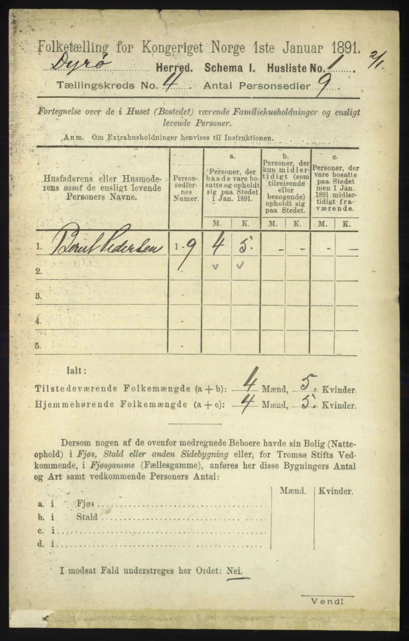 RA, 1891 census for 1926 Dyrøy, 1891, p. 1451