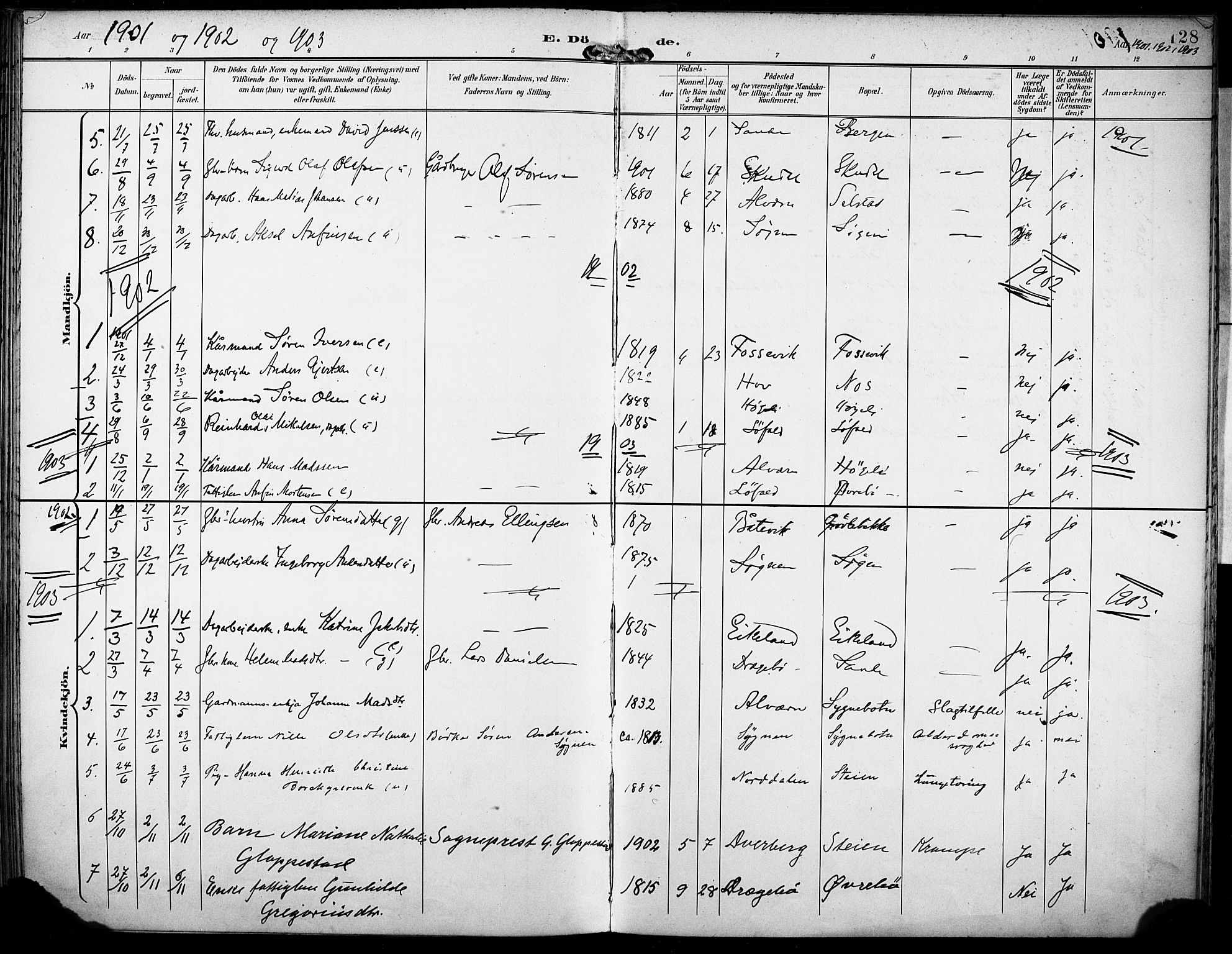 Gaular sokneprestembete, SAB/A-80001/H/Haa: Parish register (official) no. B 2, 1898-1911, p. 128