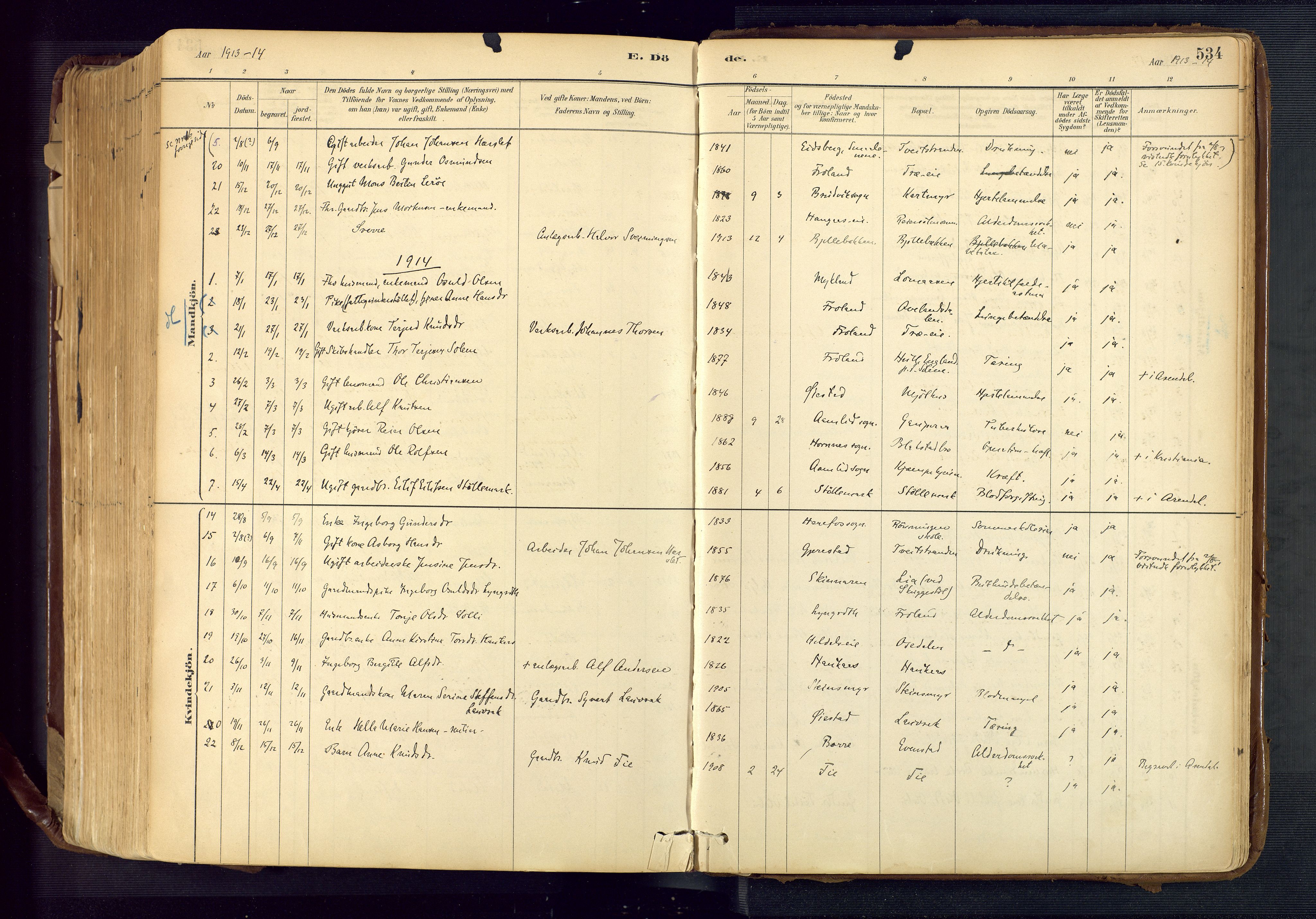 Froland sokneprestkontor, SAK/1111-0013/F/Fa/L0005: Parish register (official) no. A 5, 1882-1921, p. 534