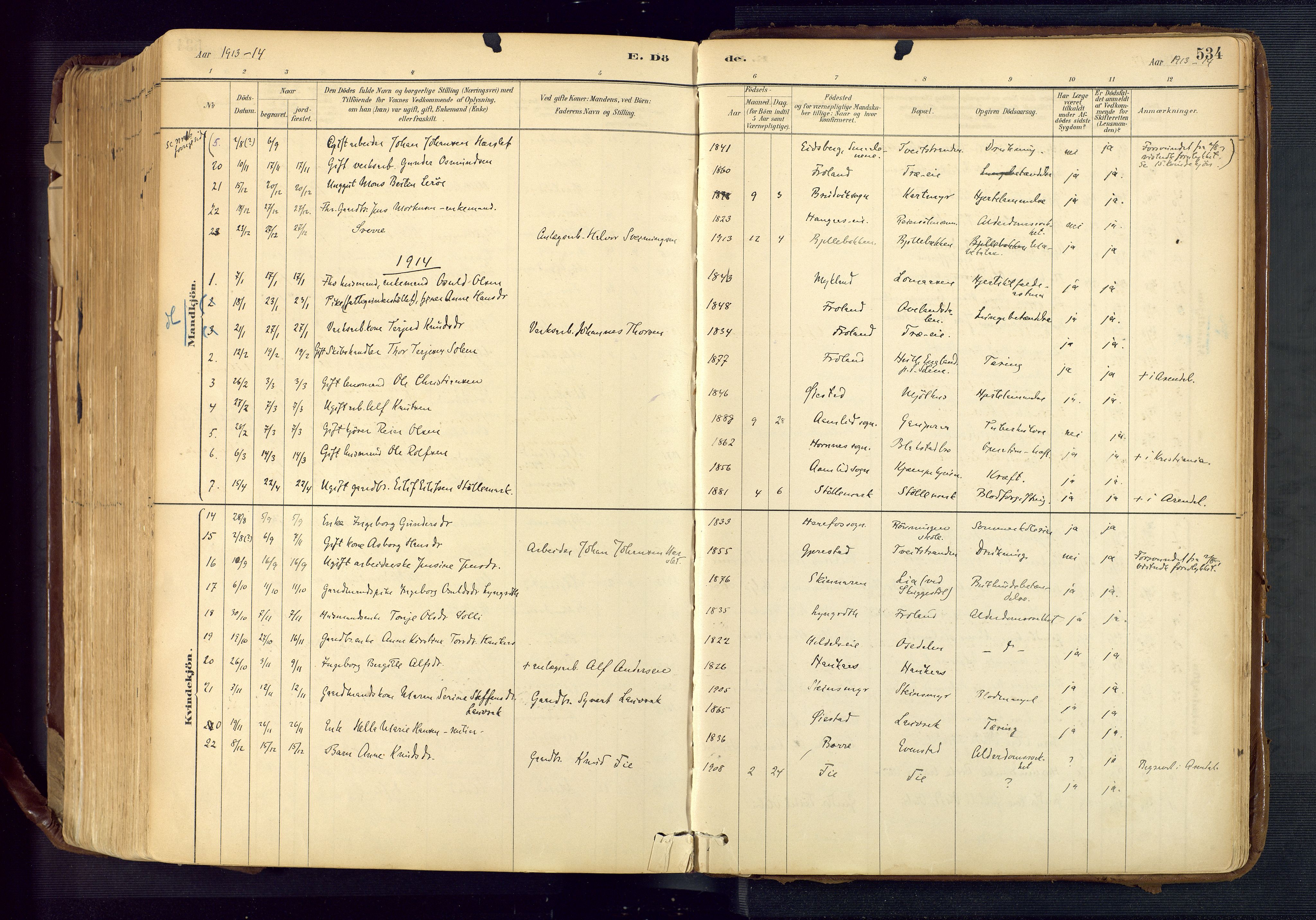 Froland sokneprestkontor, AV/SAK-1111-0013/F/Fa/L0005: Parish register (official) no. A 5, 1882-1921, p. 534