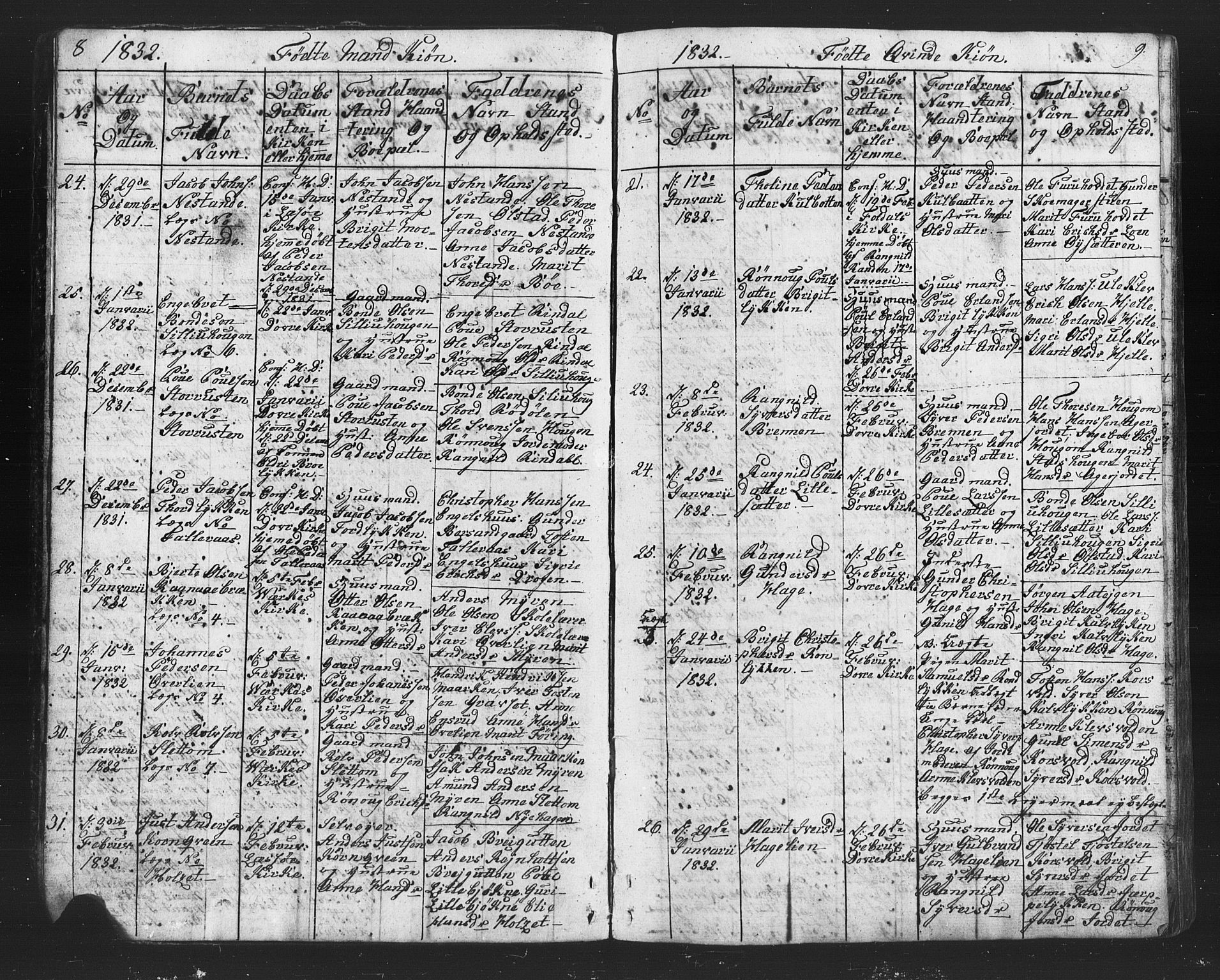 Lesja prestekontor, SAH/PREST-068/H/Ha/Hab/L0002: Parish register (copy) no. 2, 1832-1850, p. 8-9
