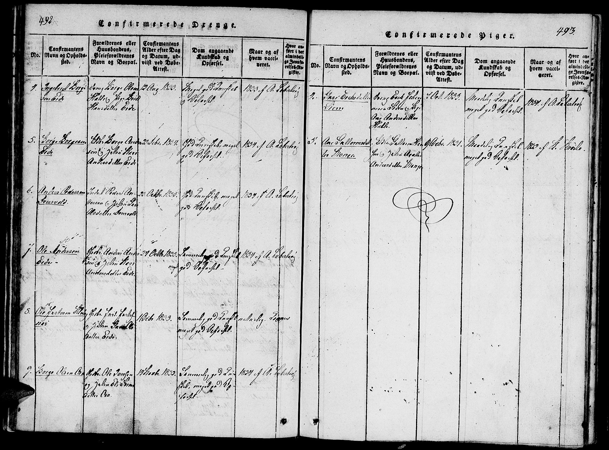 Ministerialprotokoller, klokkerbøker og fødselsregistre - Møre og Romsdal, AV/SAT-A-1454/542/L0551: Parish register (official) no. 542A01, 1818-1853, p. 492-493