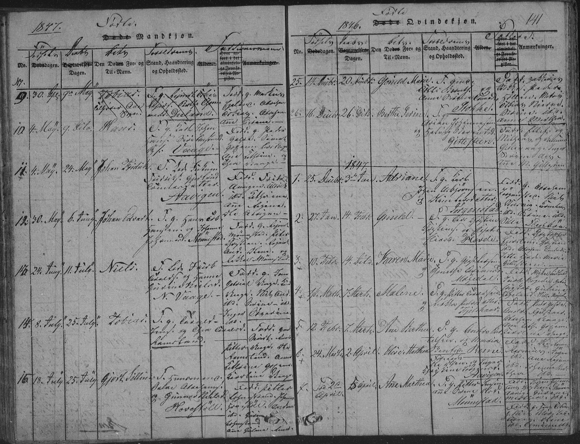 Sør-Audnedal sokneprestkontor, AV/SAK-1111-0039/F/Fb/Fba/L0001: Parish register (copy) no. B 1, 1815-1850, p. 141