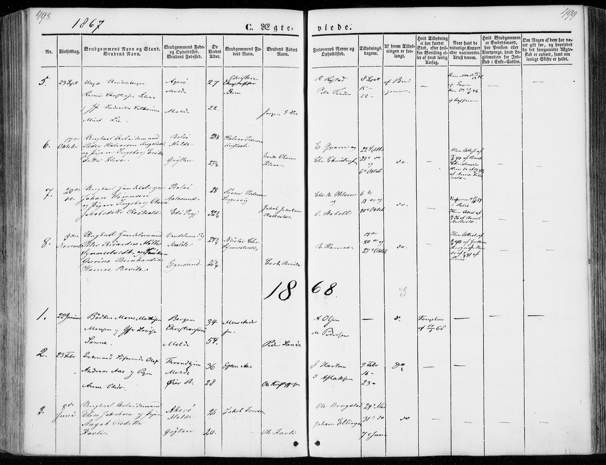 Ministerialprotokoller, klokkerbøker og fødselsregistre - Møre og Romsdal, SAT/A-1454/558/L0689: Parish register (official) no. 558A03, 1843-1872, p. 498-499