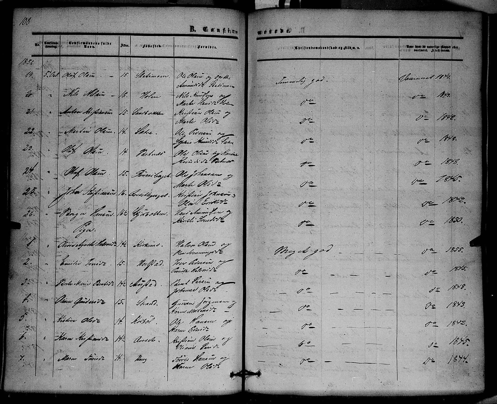 Hof prestekontor, AV/SAH-PREST-038/H/Ha/Haa/L0008: Parish register (official) no. 8, 1849-1861, p. 108