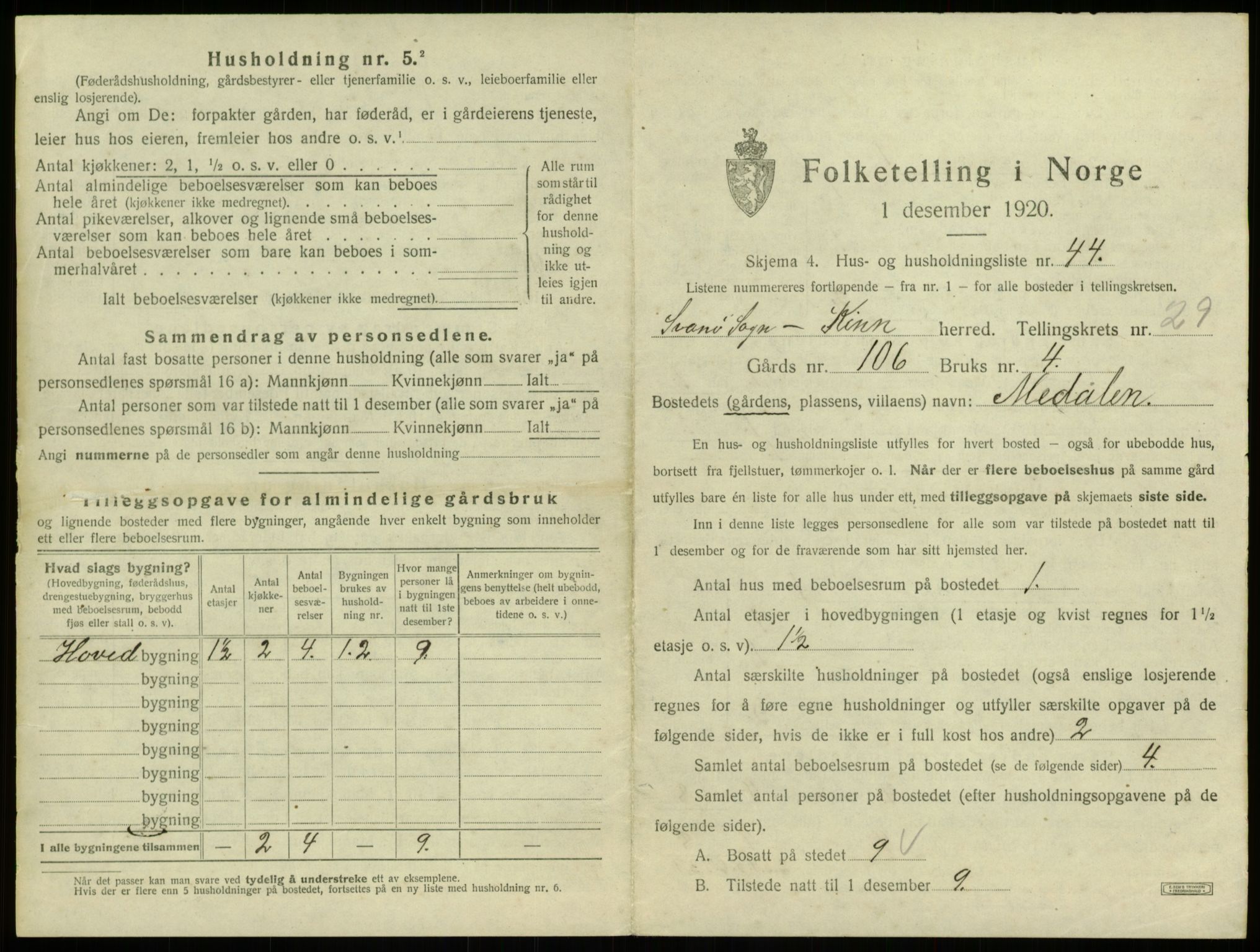 SAB, 1920 census for Kinn, 1920, p. 1492