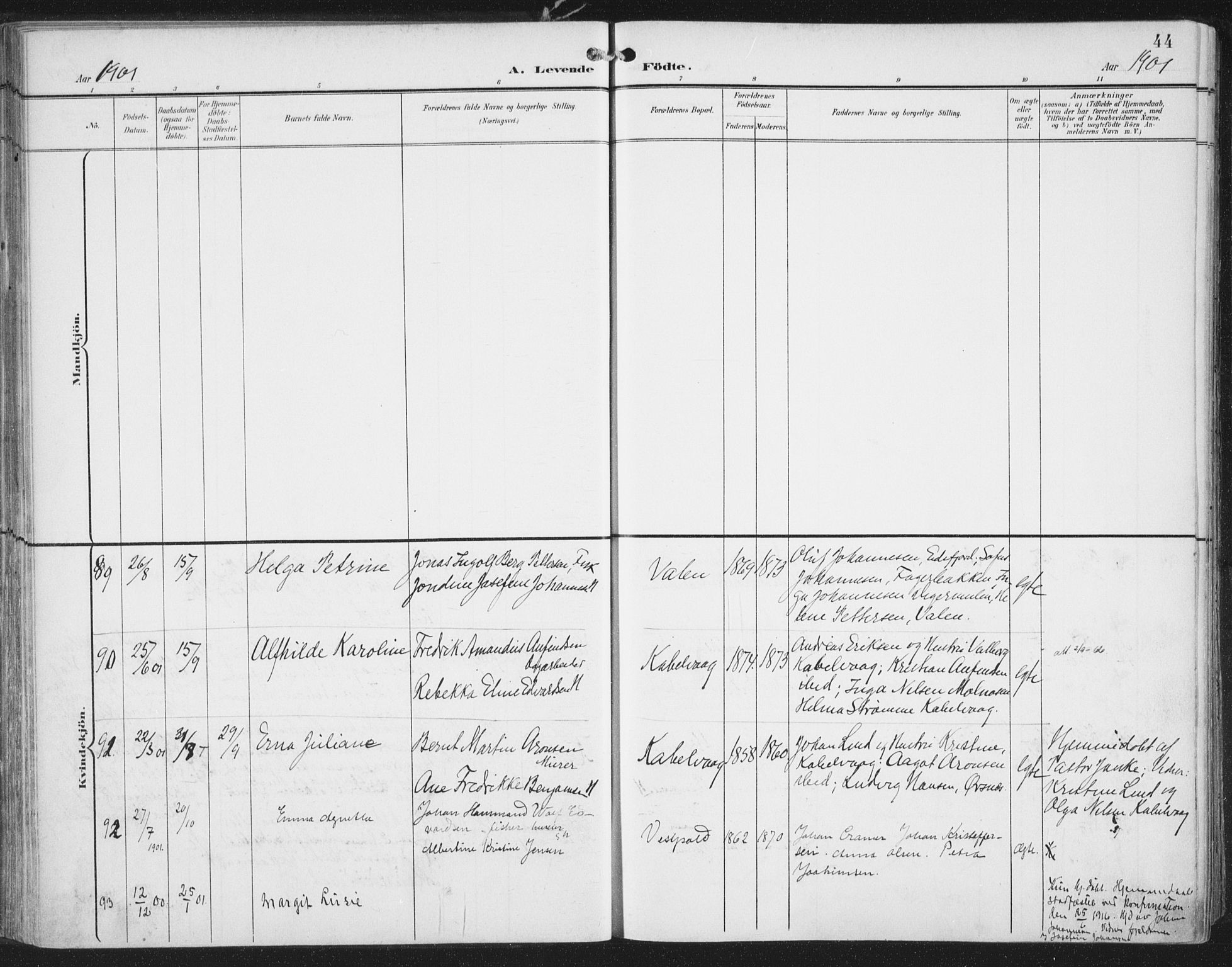 Ministerialprotokoller, klokkerbøker og fødselsregistre - Nordland, AV/SAT-A-1459/874/L1062: Parish register (official) no. 874A06, 1899-1907, p. 44