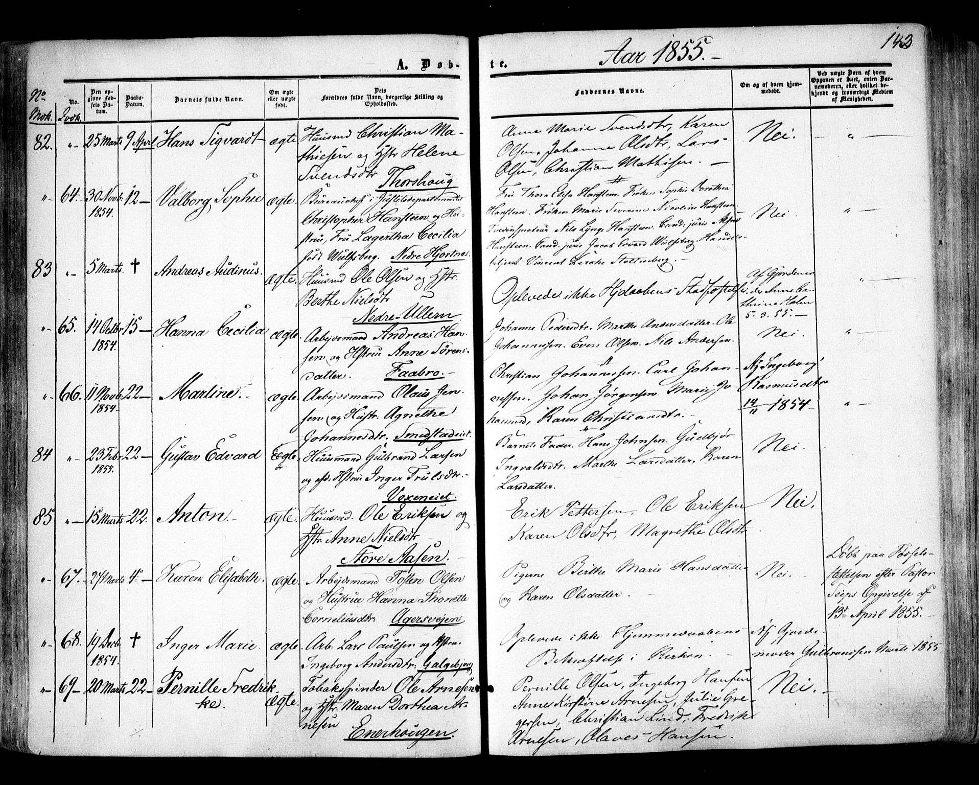 Aker prestekontor kirkebøker, SAO/A-10861/F/L0020: Parish register (official) no. 20, 1853-1857, p. 143
