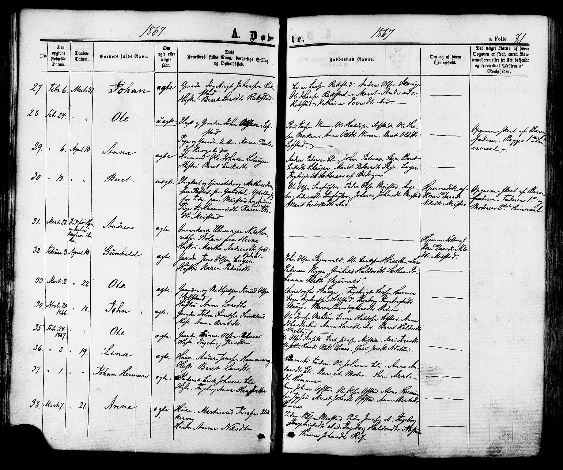 Ministerialprotokoller, klokkerbøker og fødselsregistre - Sør-Trøndelag, AV/SAT-A-1456/665/L0772: Parish register (official) no. 665A07, 1856-1878, p. 81