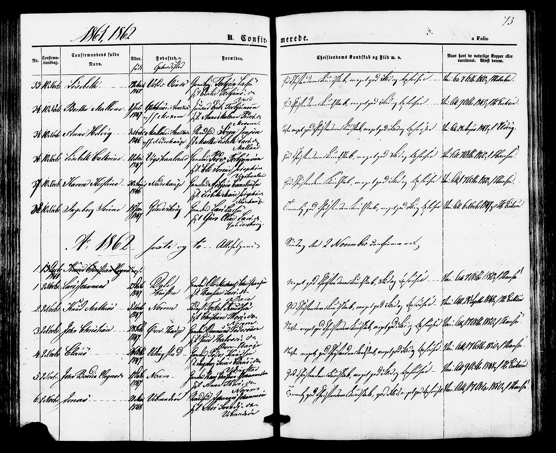 Torvastad sokneprestkontor, AV/SAST-A -101857/H/Ha/Haa/L0010: Parish register (official) no. A 10, 1857-1878, p. 73