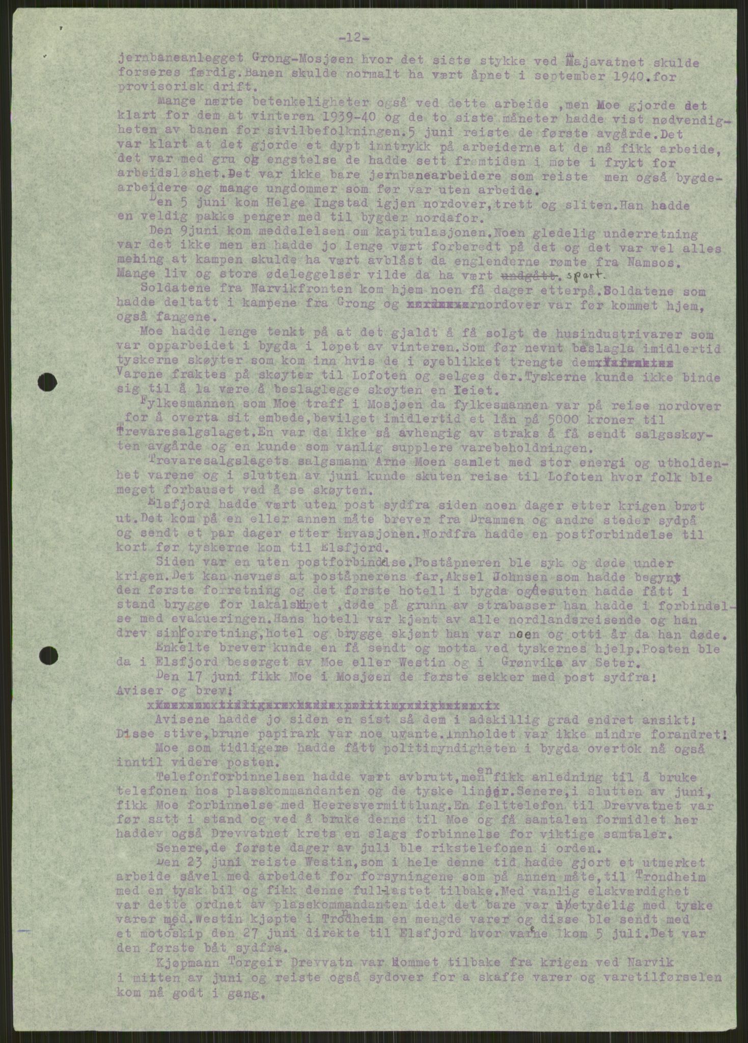 Forsvaret, Forsvarets krigshistoriske avdeling, AV/RA-RAFA-2017/Y/Ya/L0017: II-C-11-31 - Fylkesmenn.  Rapporter om krigsbegivenhetene 1940., 1940, p. 131